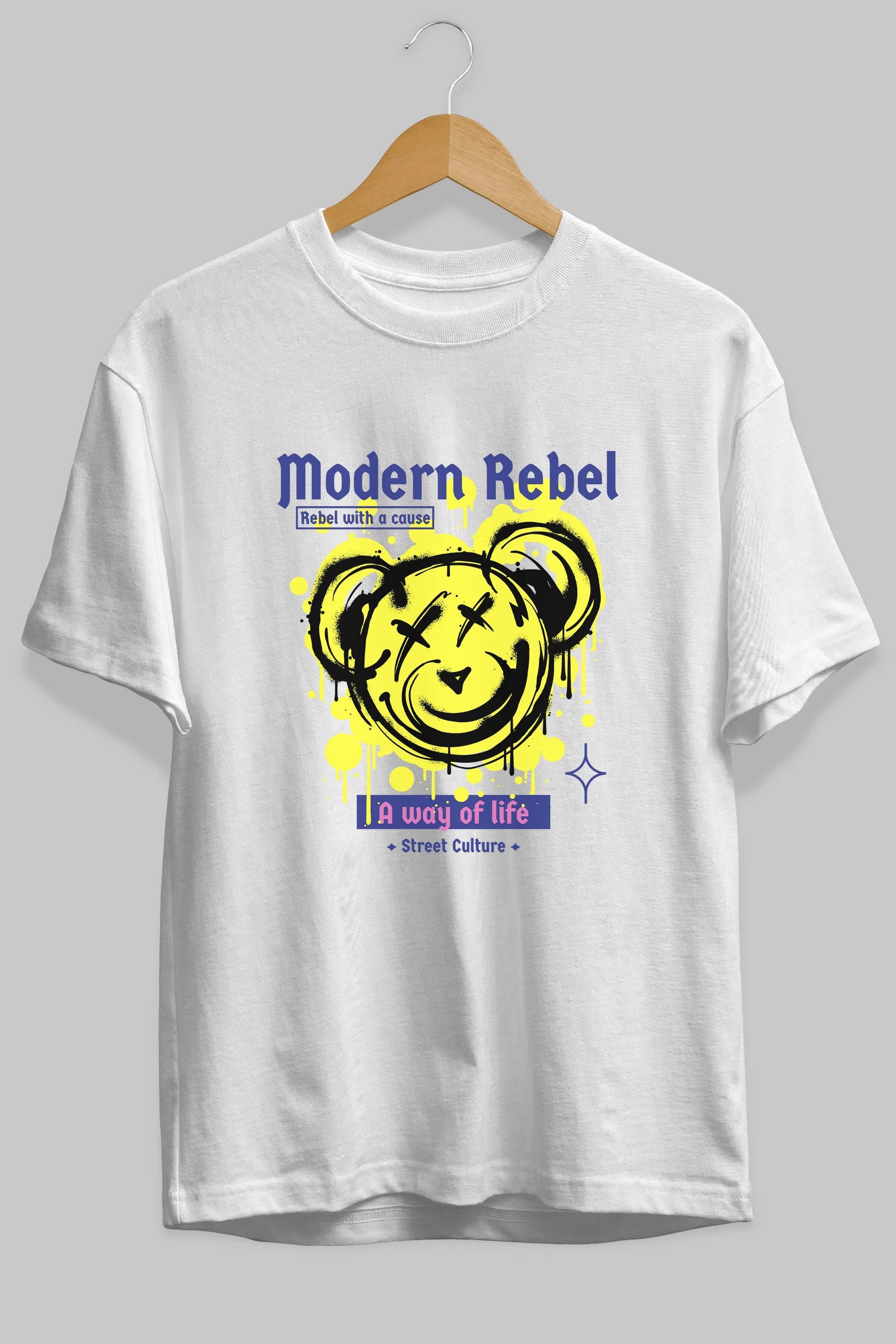 Modern Rebel Bear Ön Baskılı Oversize t-shirt Erkek Kadın Unisex