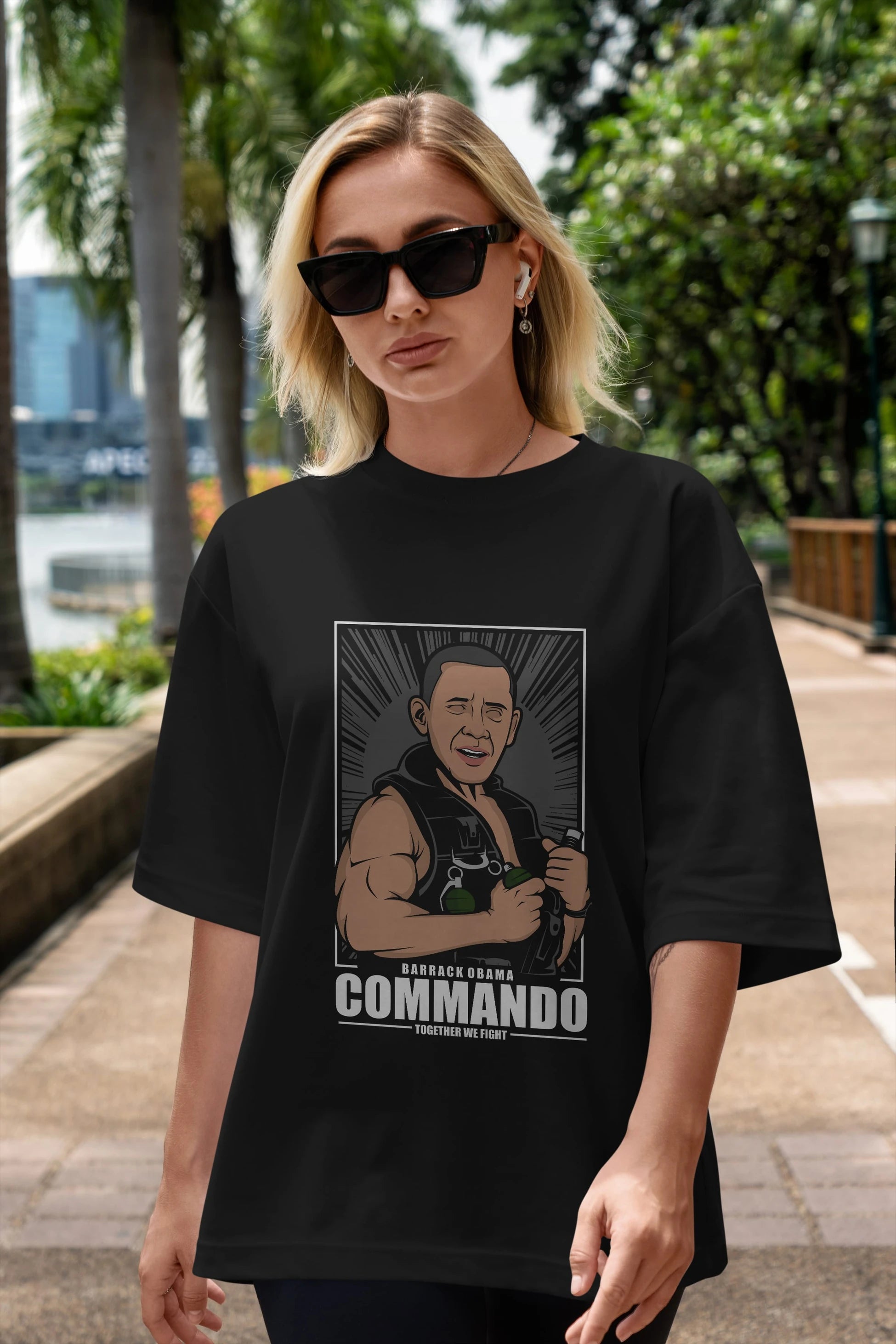 Obama Commando Ön Baskılı Oversize t-shirt Erkek Kadın Unisex %100 Pamuk tişort