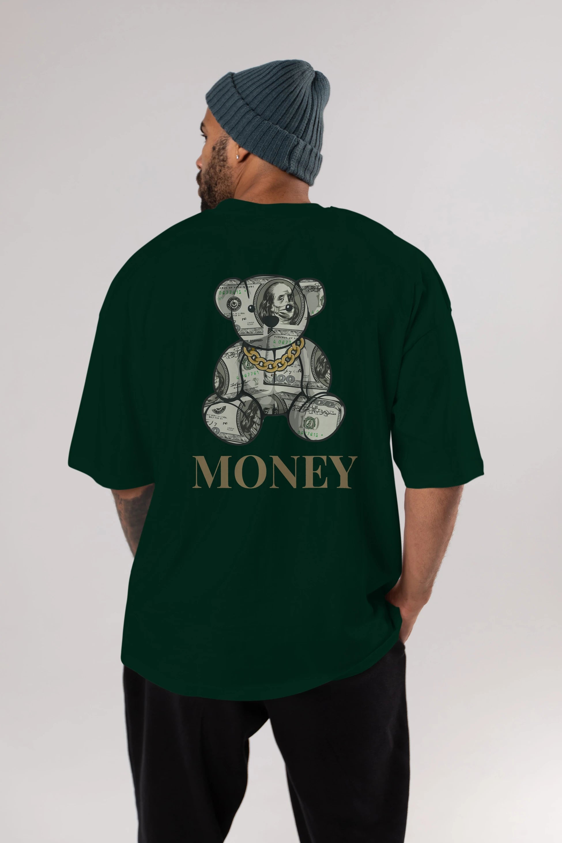 Teddy Bear Money Arka Baskılı Oversize t-shirt Erkek Kadın Unisex