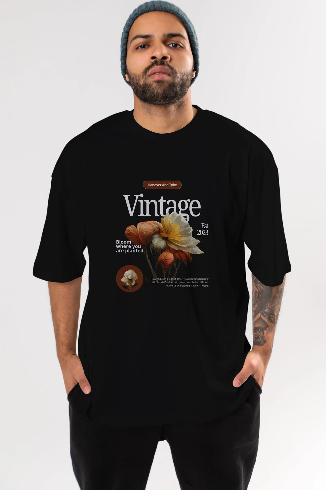 Vintage Çiçek Ön Baskılı Oversize t-shirt Erkek Kadın Unisex