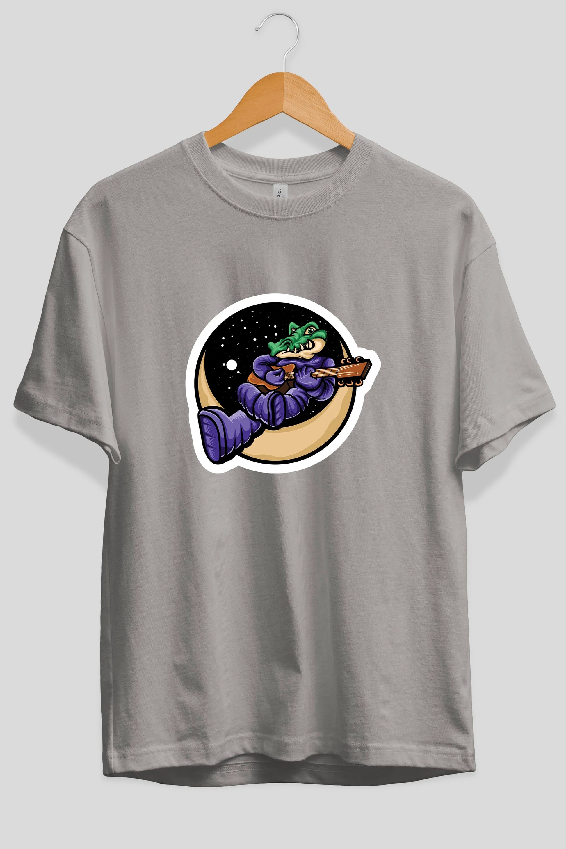 Space Crocodile Sticker Ön Baskılı Oversize t-shirt Erkek Kadın Unisex