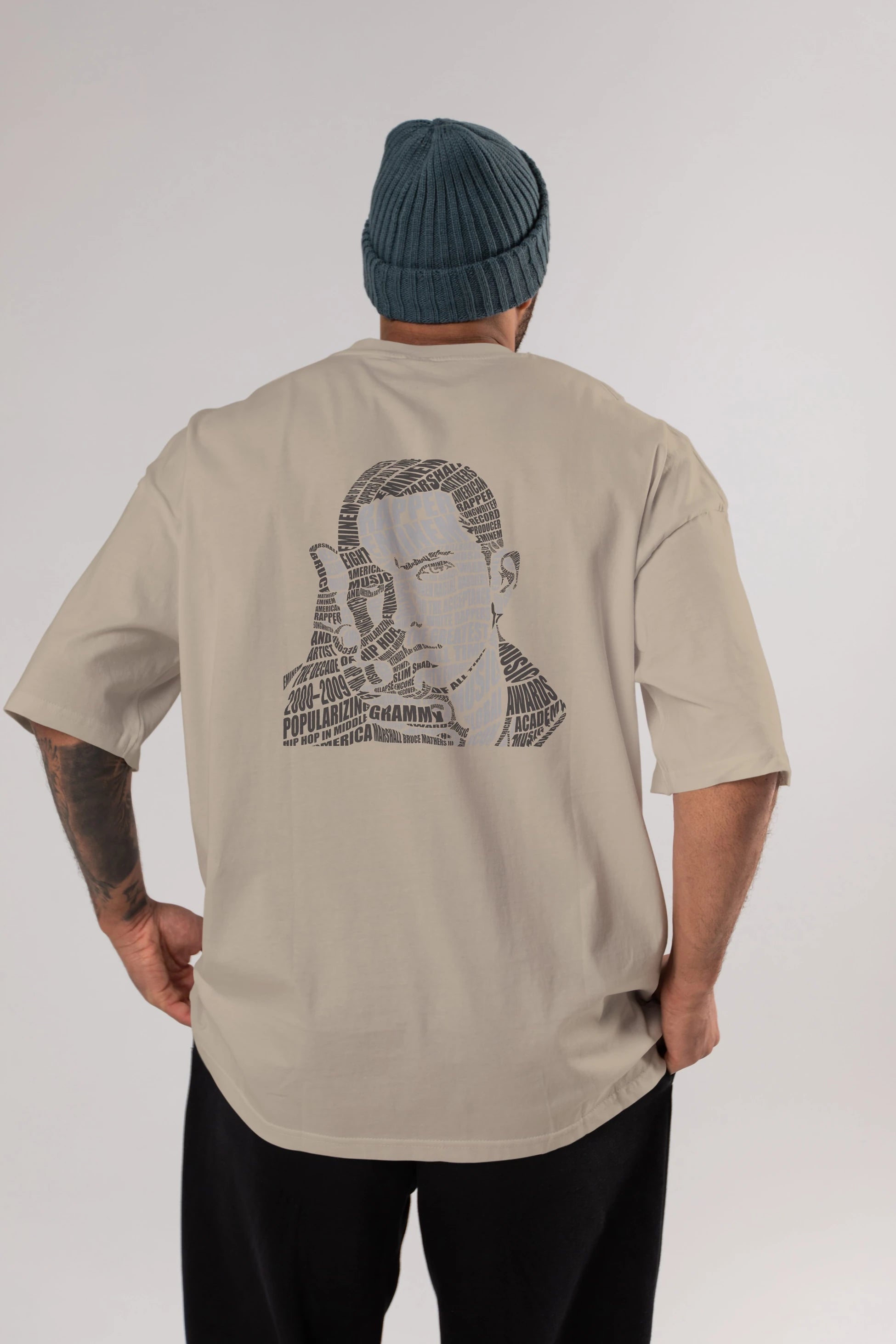 Eminem Calligram Arka Baskılı Oversize t-shirt %100 pamuk Erkek Kadın Unisex