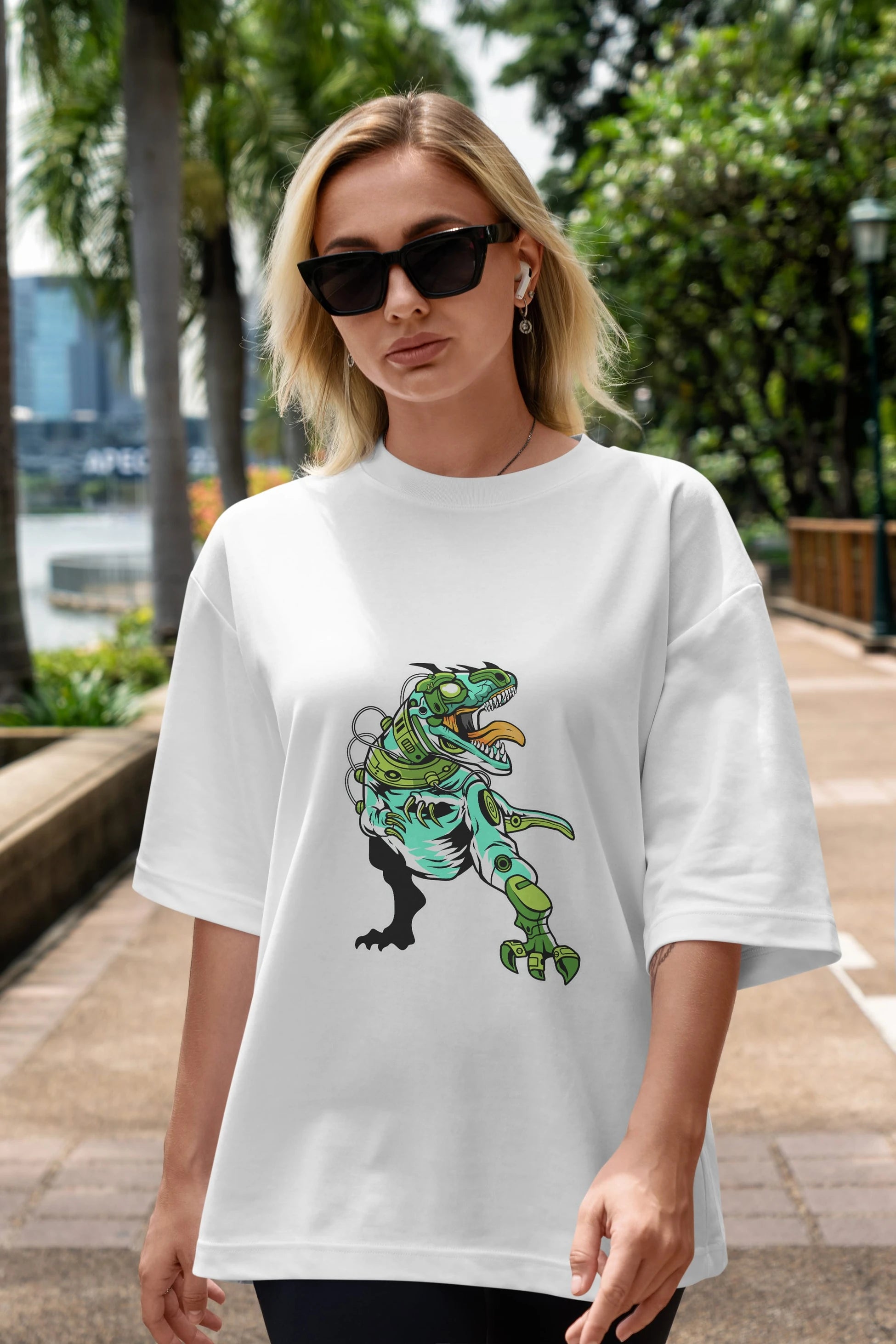 Trex Robot Ön Baskılı Oversize t-shirt Erkek Kadın Unisex %100 Pamuk tişort
