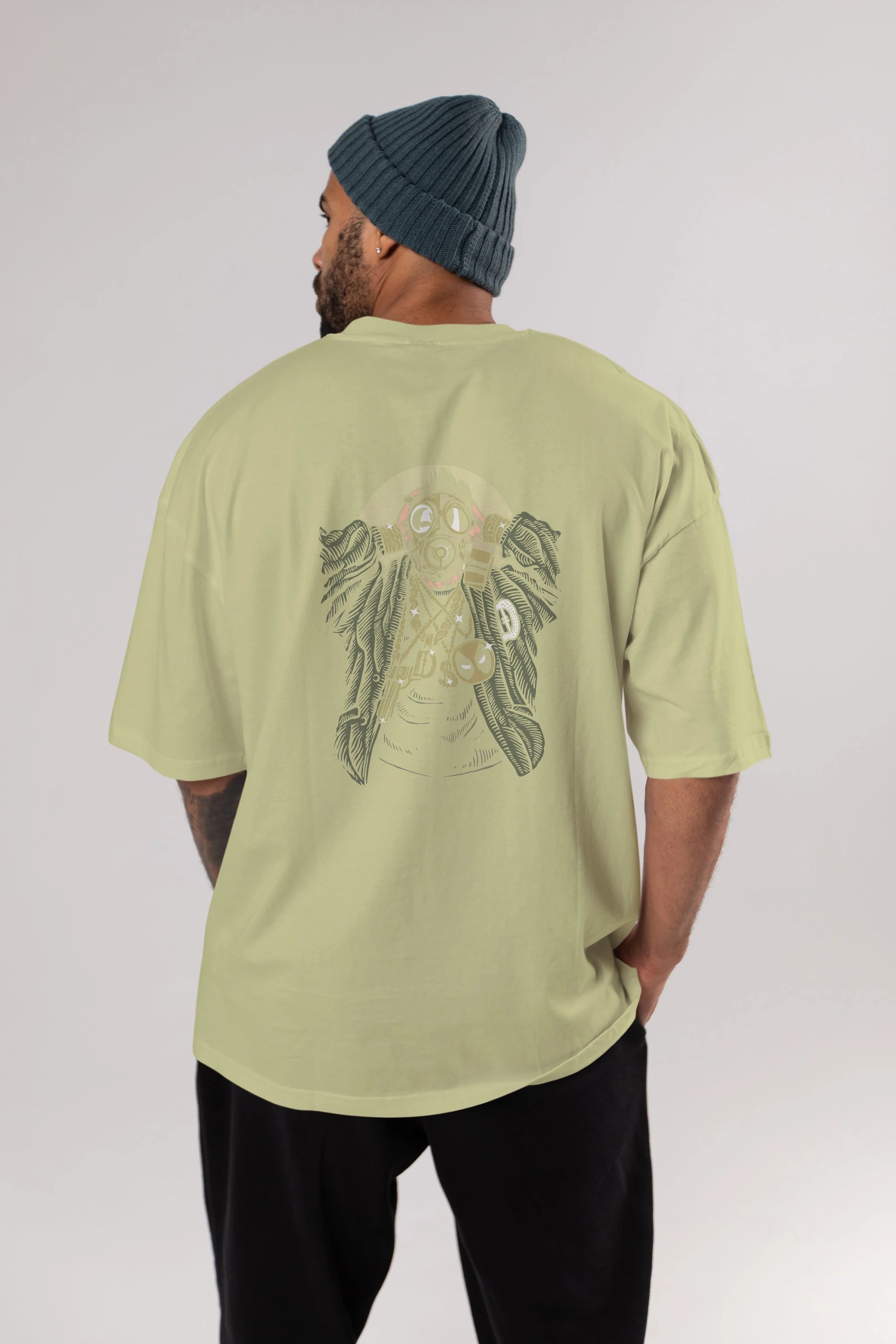 Gasmask Gangsta Arka Baskılı Oversize t-shirt Erkek Kadın Unisex %100 Pamuk