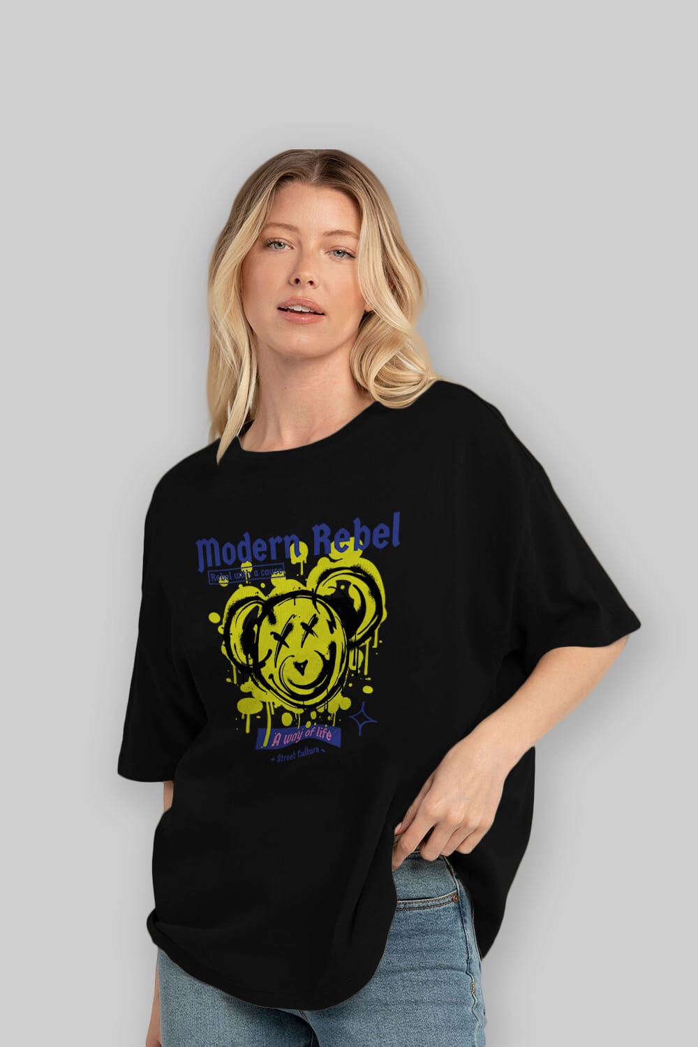 Modern Rebel Bear Ön Baskılı Oversize t-shirt Erkek Kadın Unisex