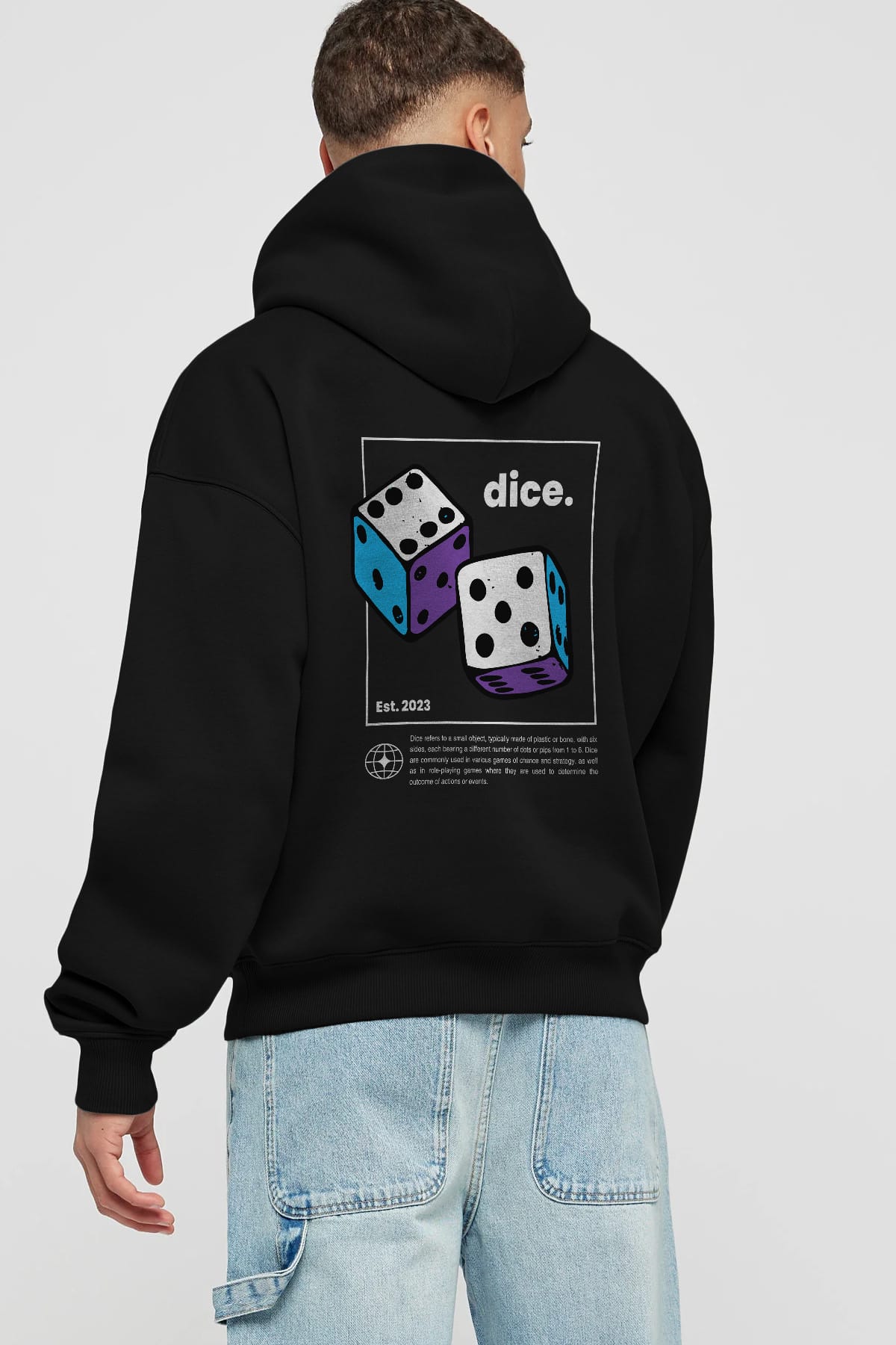 Dice Yazılı Arka Baskılı Oversize Hoodie Kapüşonlu Sweatshirt Erkek Kadın Unisex