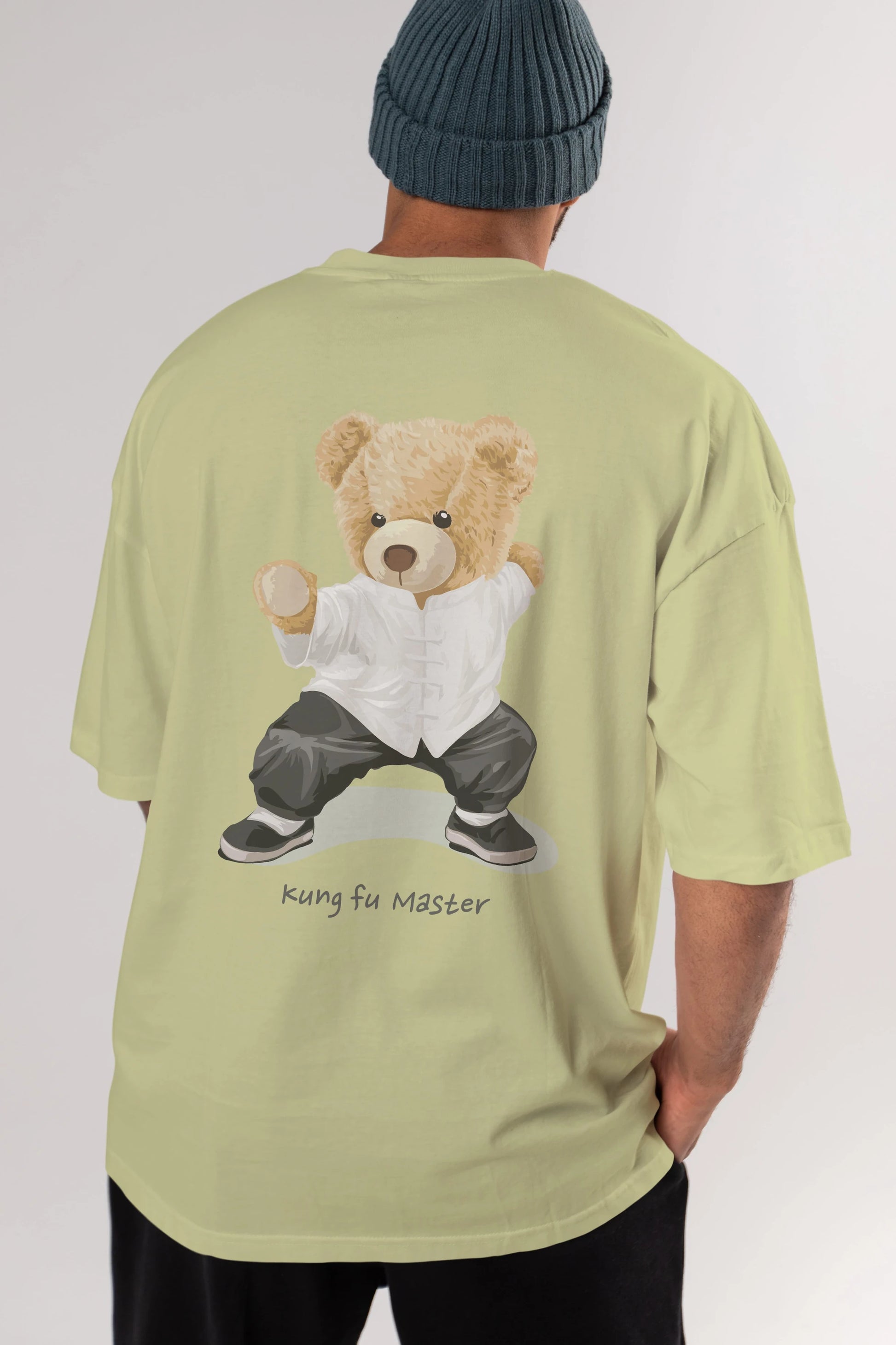 Teddy Bear Kung Fu Master Arka Baskılı Oversize t-shirt Erkek Kadın Unisex %100 Pamuk