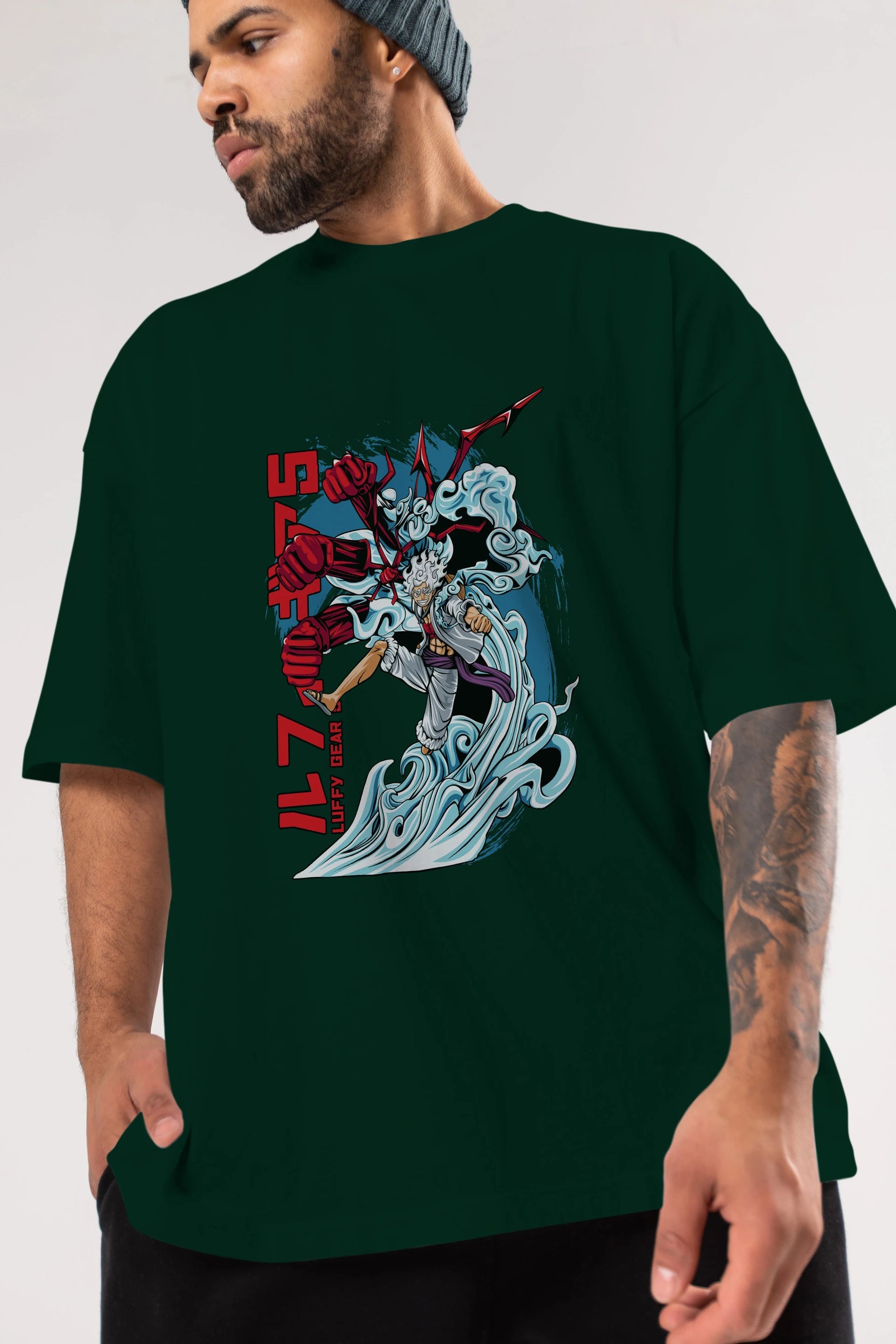 MONKEY D. LUFFY GEAR5 2 Anime Ön Baskılı Oversize t-shirt %100 pamuk Erkek Kadın Unisex