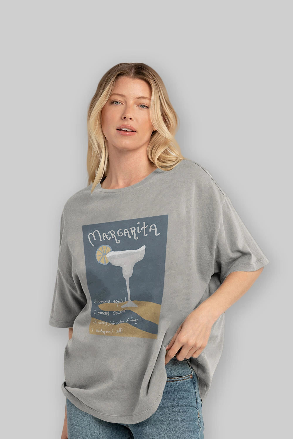 Margarita 2 Ön Baskılı Oversize t-shirt Erkek Kadın Unisex %100 Pamuk Bisiklet Yaka tişort
