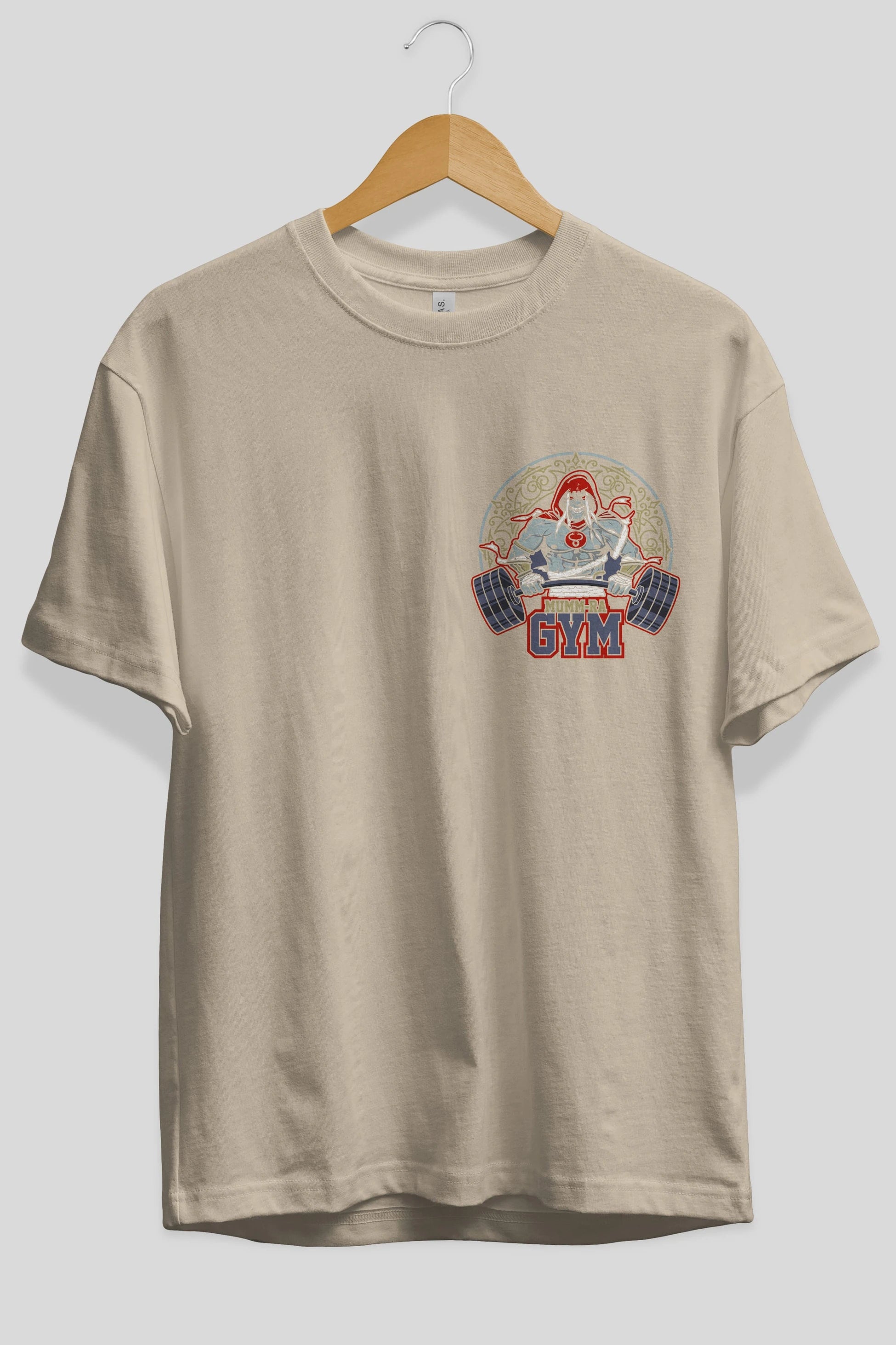 Mumm-ra GYM Ön Sol Baskılı Oversize t-shirt Erkek Kadın Unisex %100 Pamuk Bisiklet Yaka tişort