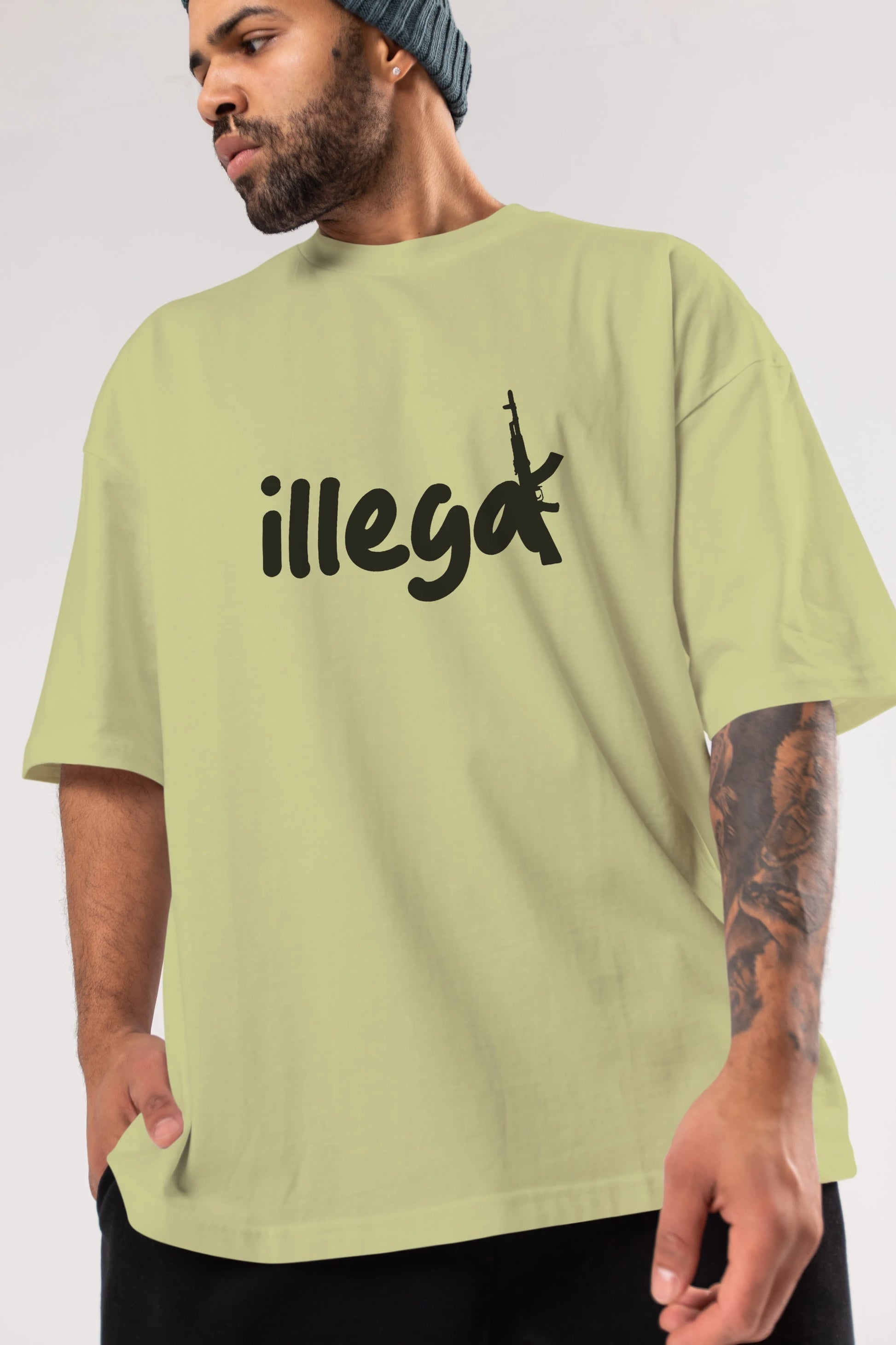 illegal Ön Baskılı Oversize t-shirt %100 pamuk Erkek Kadın Unisex