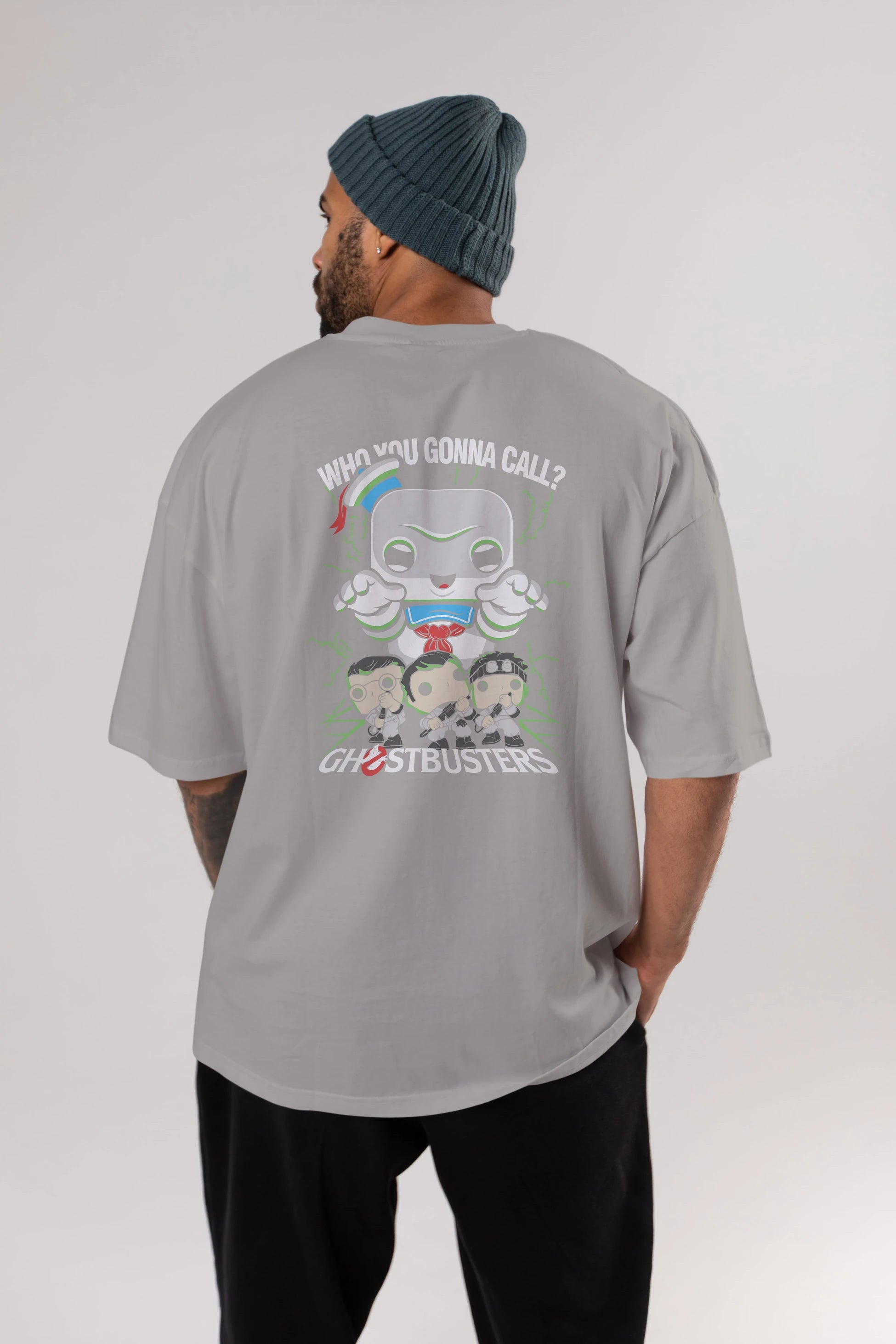 Ghostbusters Arka Baskılı Oversize t-shirt Erkek Kadın Unisex %100 Pamuk Bisiklet Yaka tişort
