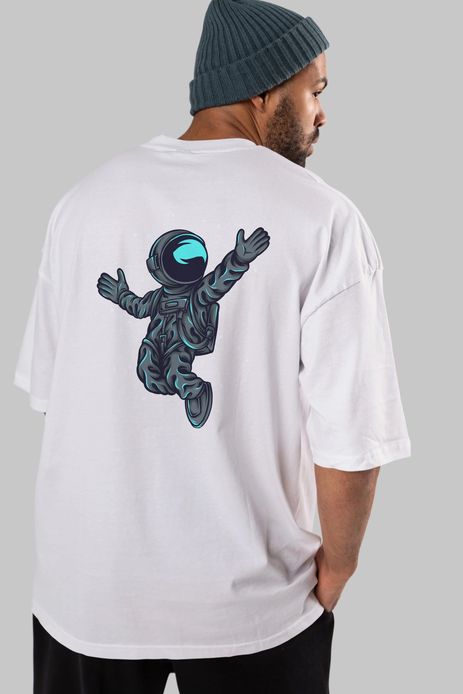 Happy Astronaut Arka Baskılı Oversize t-shirt Erkek Kadın Unisex