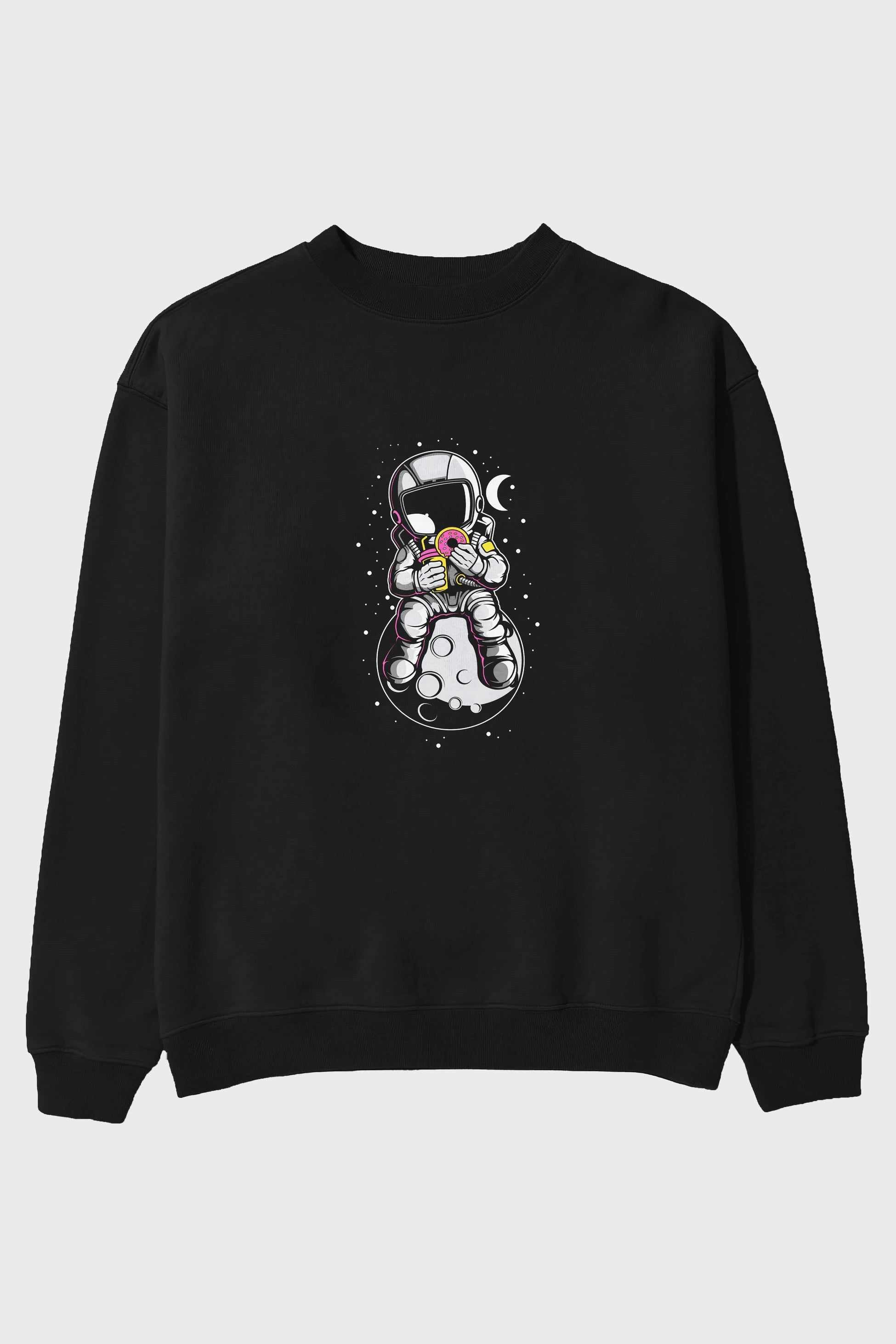 Astronaut Donuts Ön Baskılı Oversize Sweatshirt Erkek Kadın Unisex