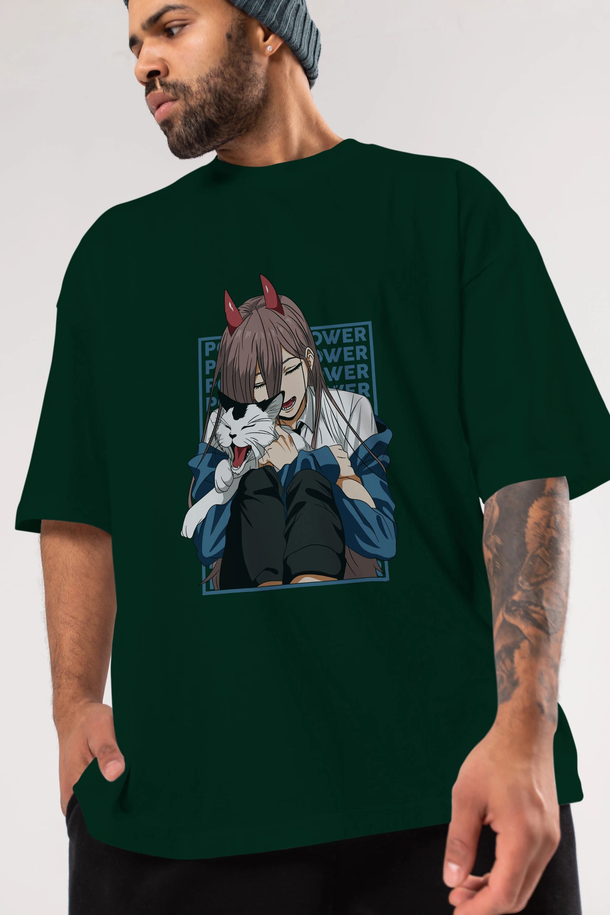 POWER CHAINSAWMAN Anime Ön Baskılı Oversize t-shirt %100 pamuk Erkek Kadın Unisex