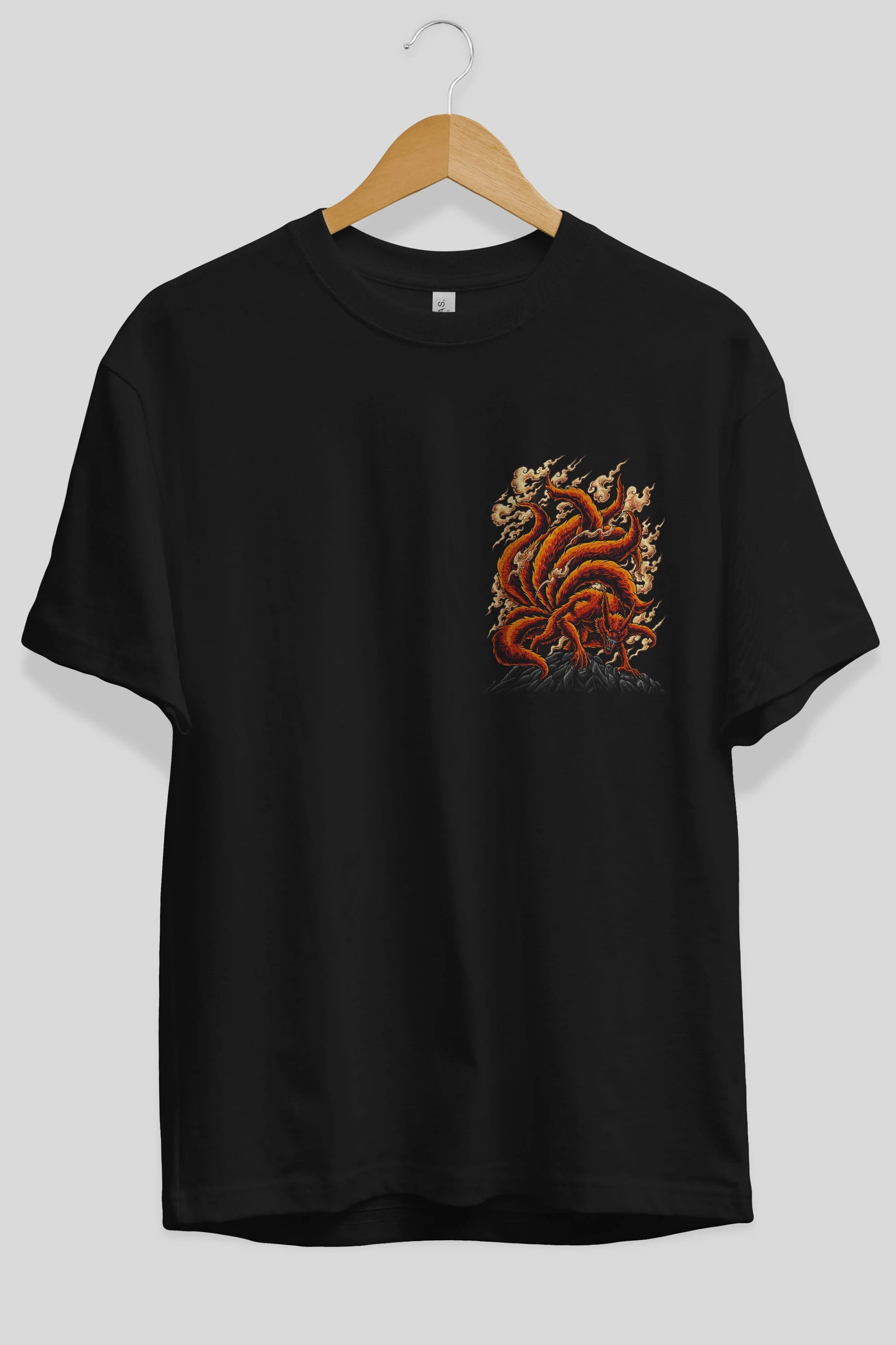 NARUTO KYUUBI Ön Sol Baskılı Oversize t-shirt Erkek Kadın Unisex %100 Pamuk Bisiklet Yaka tişort
