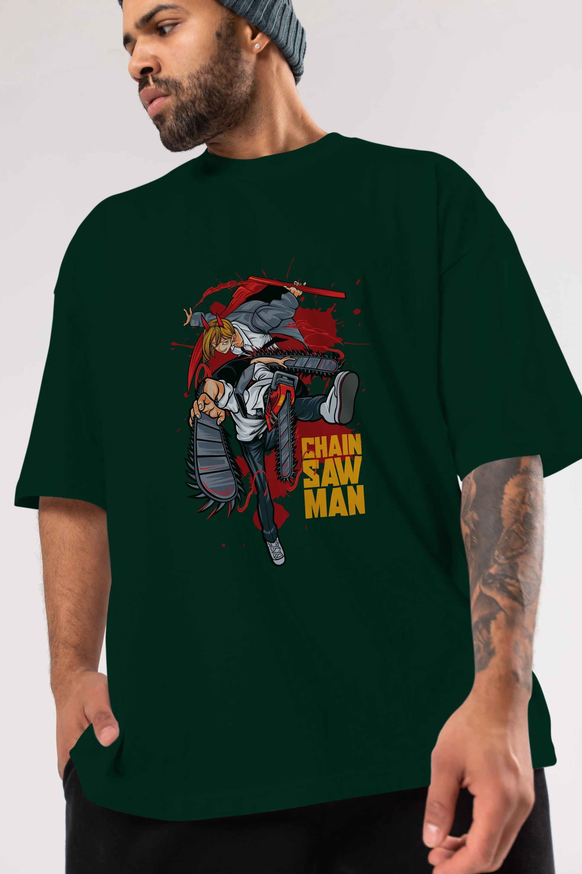 DENJI and POWER Anime Ön Baskılı Oversize t-shirt %100 pamuk Erkek Kadın Unisex