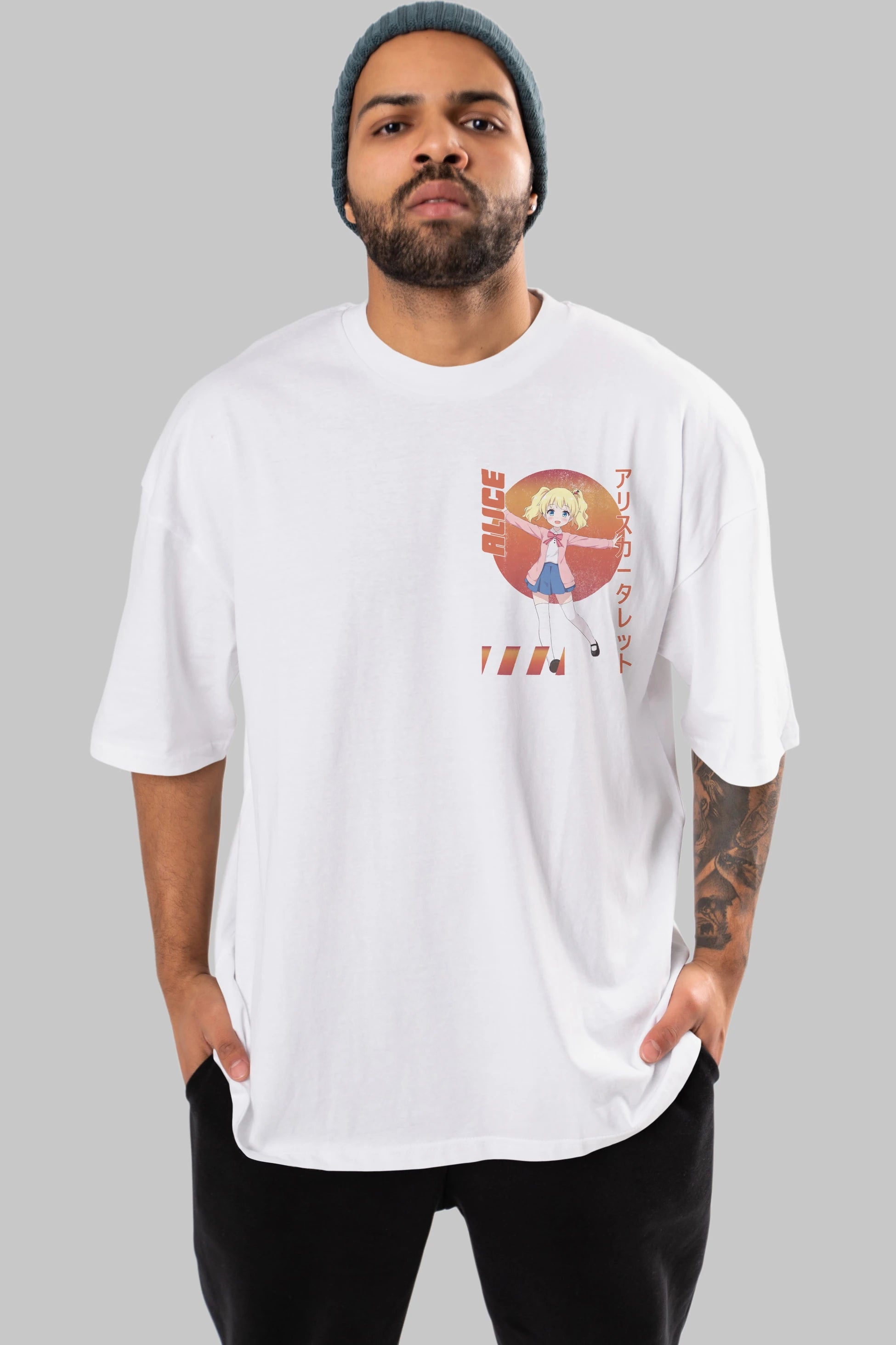 Alice Cartelet 15 Ön Sol Baskılı Oversize t-shirt Erkek Kadın Unisex %100 Pamuk Bisiklet Yaka tişort