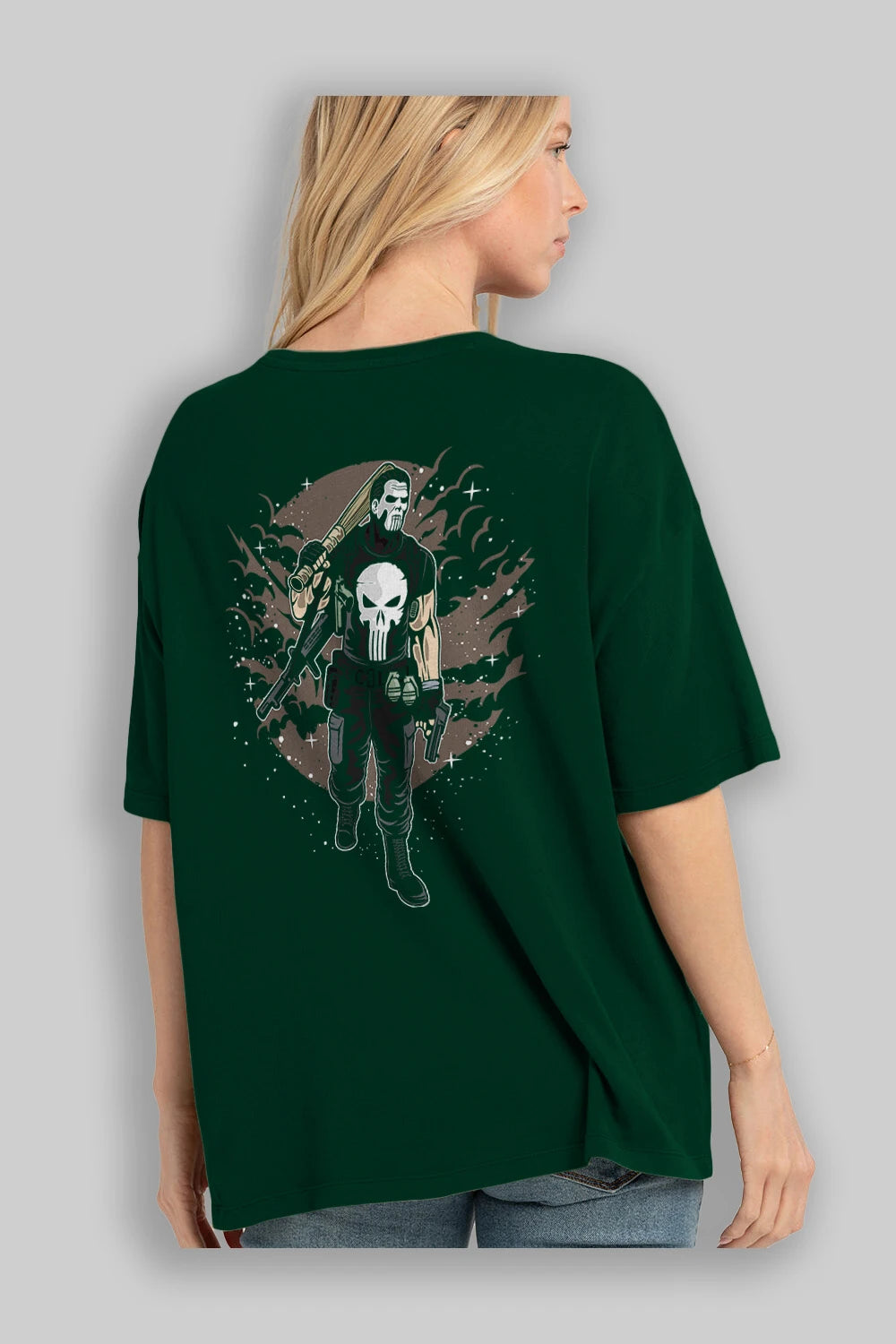 Punisher Arka Baskılı Oversize t-shirt Erkek Kadın Unisex %100 Pamuk