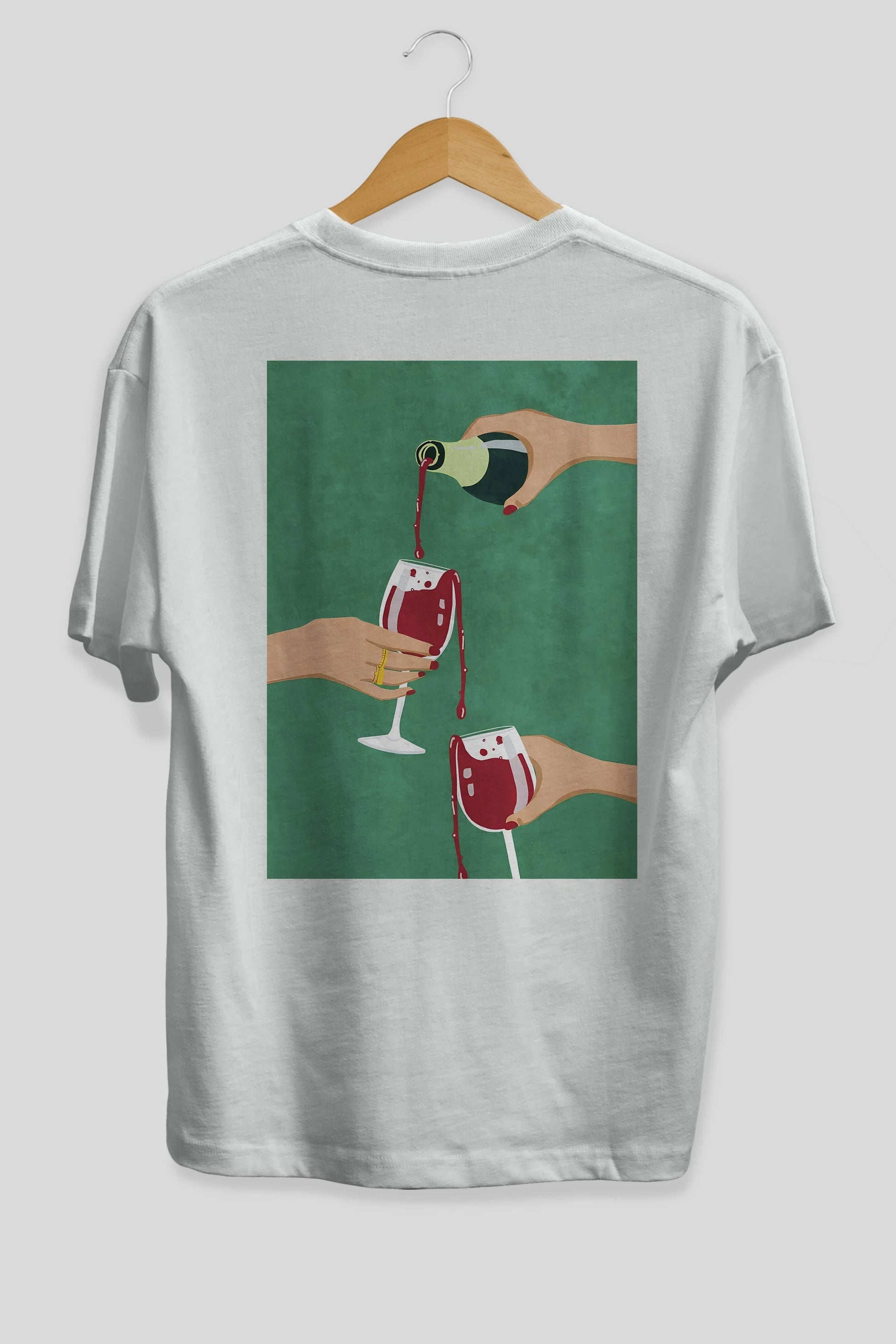 Wine 2 Arka Baskılı Oversize t-shirt Erkek Kadın Unisex %100 Pamuk Bisiklet Yaka tişort