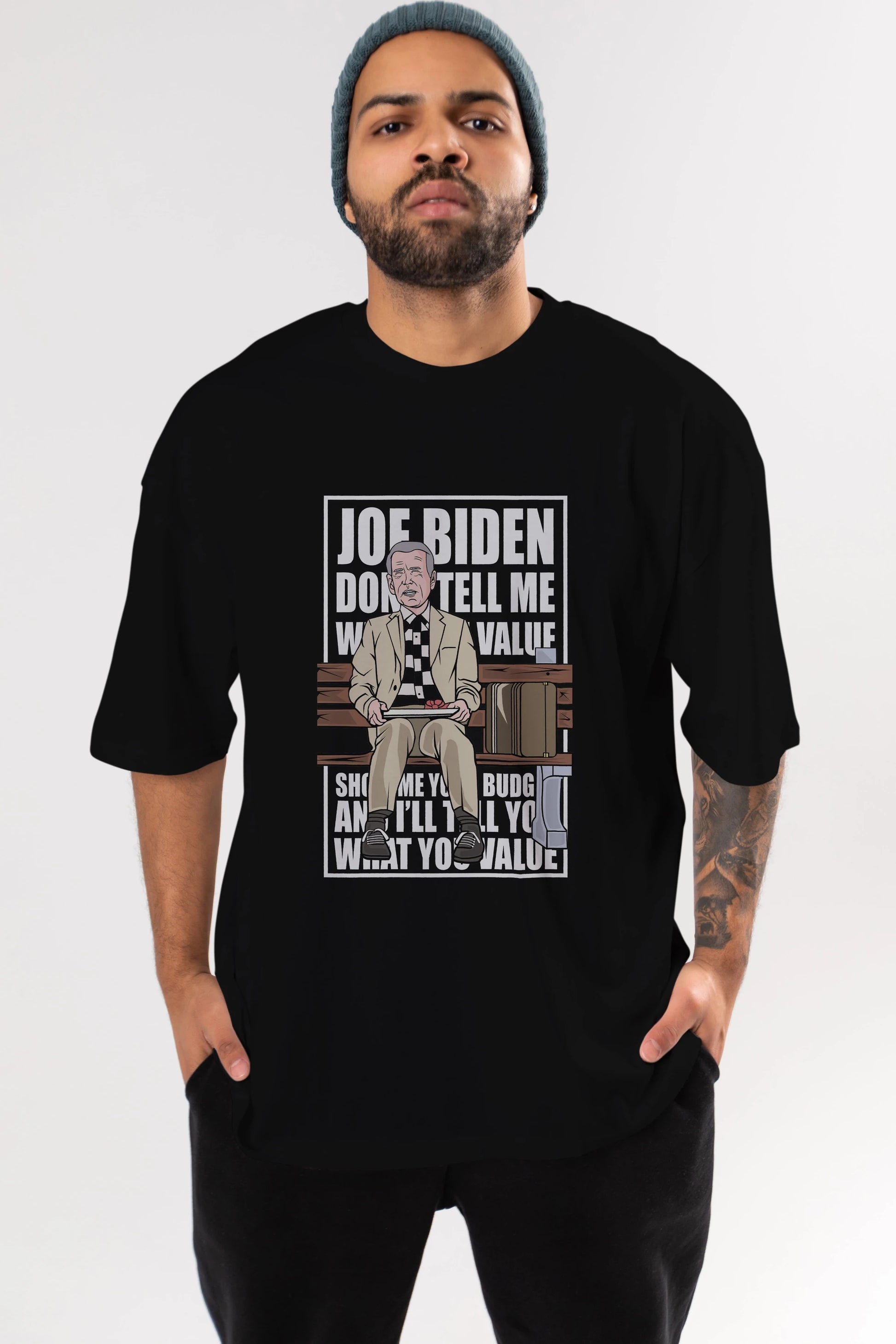 Joe Biden Forest Gump Ön Baskılı Oversize t-shirt Erkek Kadın Unisex %100 Pamuk tişort