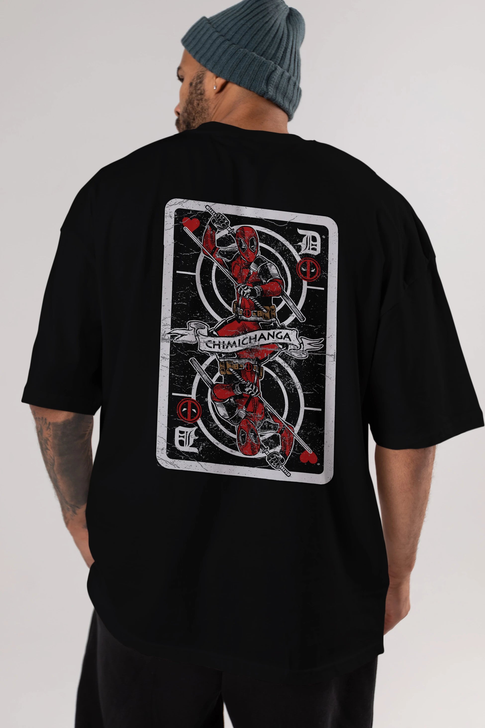 Deadpool Card Arka Baskılı Oversize t-shirt Erkek Kadın Unisex %100 Pamuk