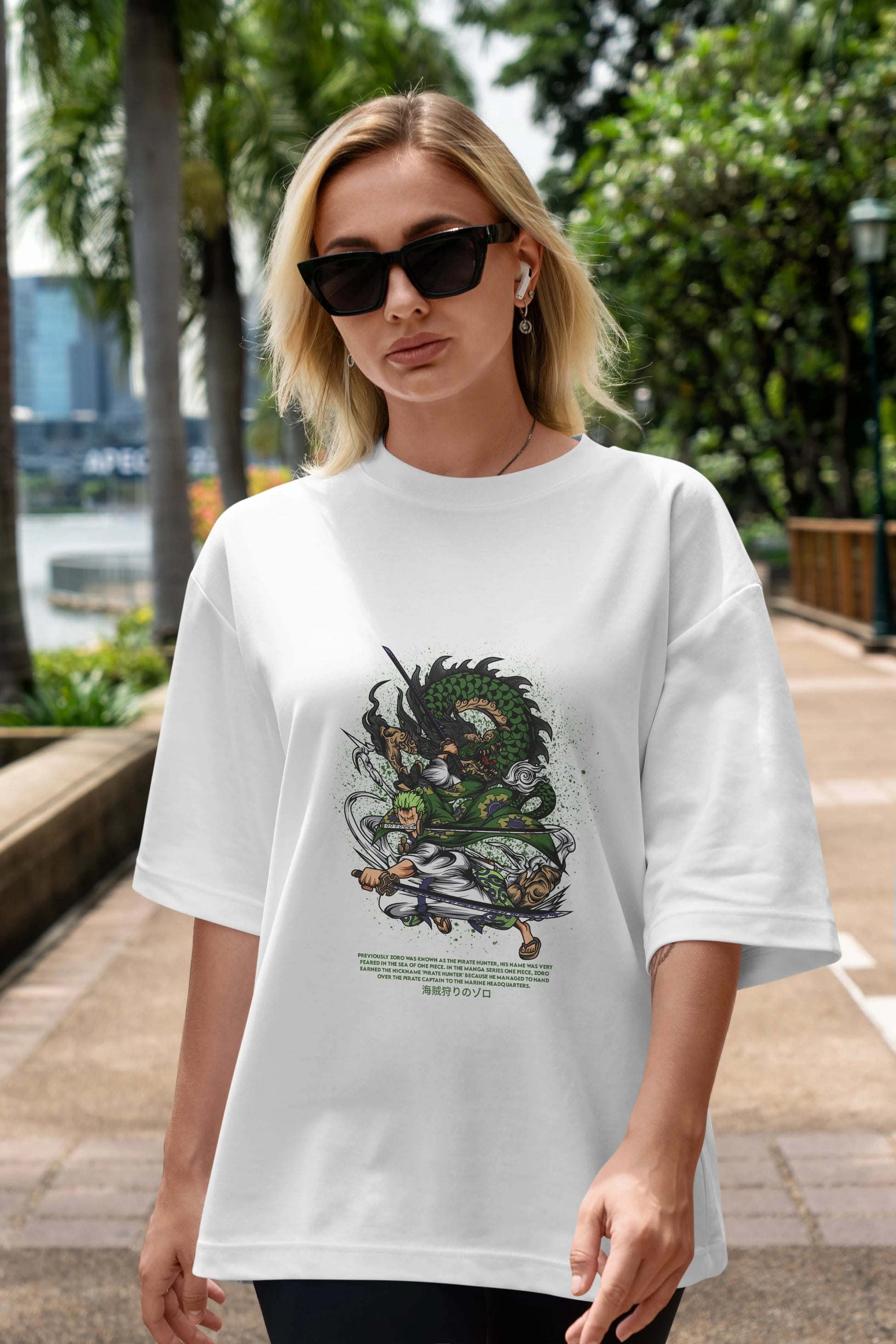 Zoro-ONE PIECE Anime Ön Baskılı Oversize t-shirt %100 pamuk Erkek Kadın Unisex