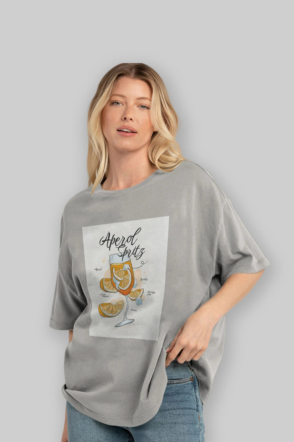 Aperol Spritz 6 Ön Baskılı Oversize t-shirt Erkek Kadın Unisex %100 Pamuk Bisiklet Yaka tişort