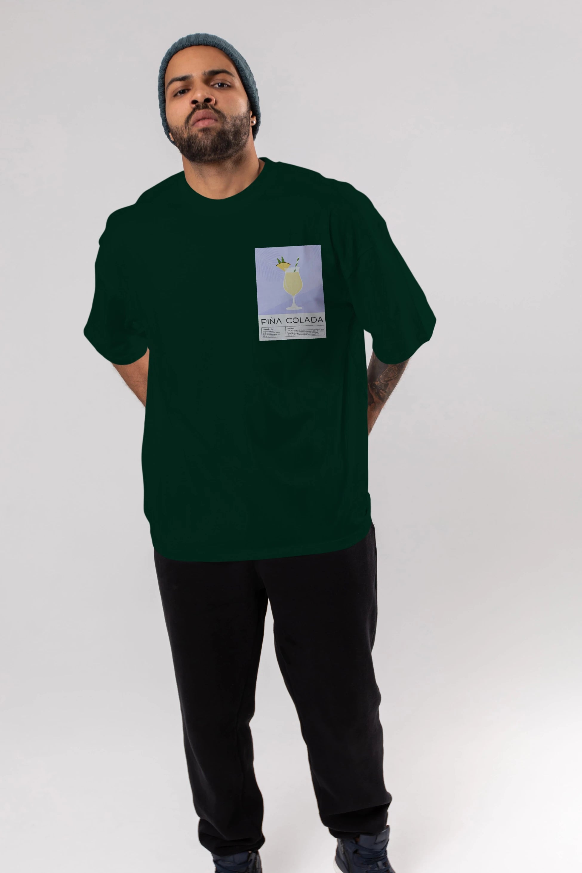 PIna Colada 6 Ön Sol Baskılı Oversize t-shirt Erkek Kadın Unisex %100 Pamuk Bisiklet Yaka tişort