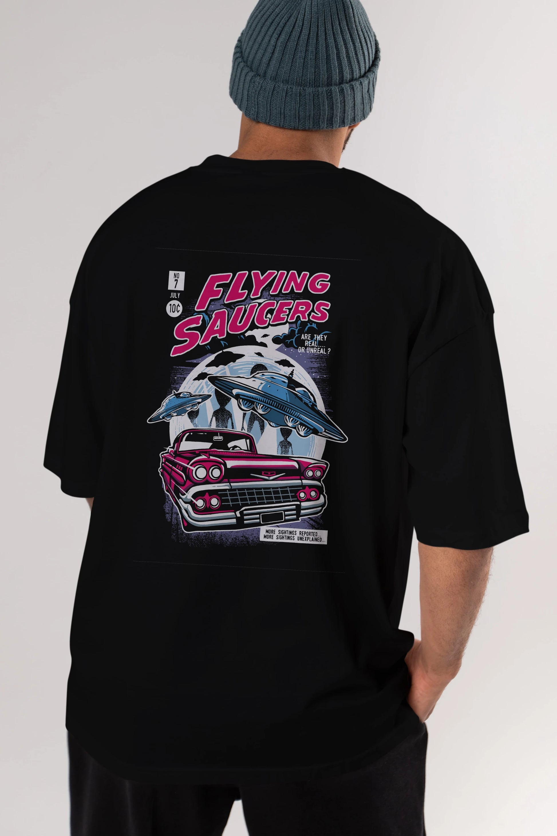 Flying Saucers Arka Baskılı Oversize t-shirt Erkek Kadın Unisex %100 Pamuk