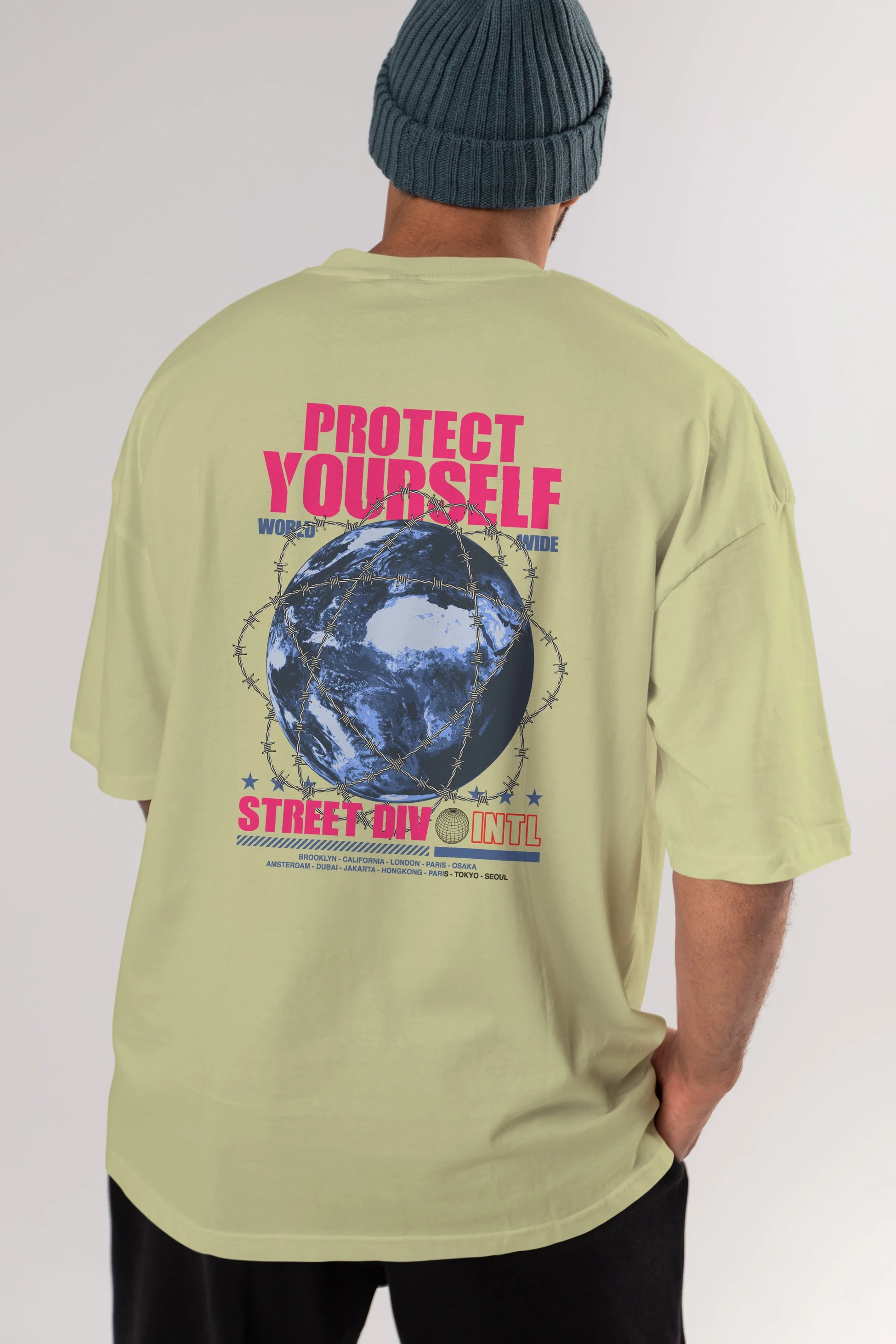 Protect Yourself Arka Baskılı Oversize t-shirt Erkek Kadın Unisex