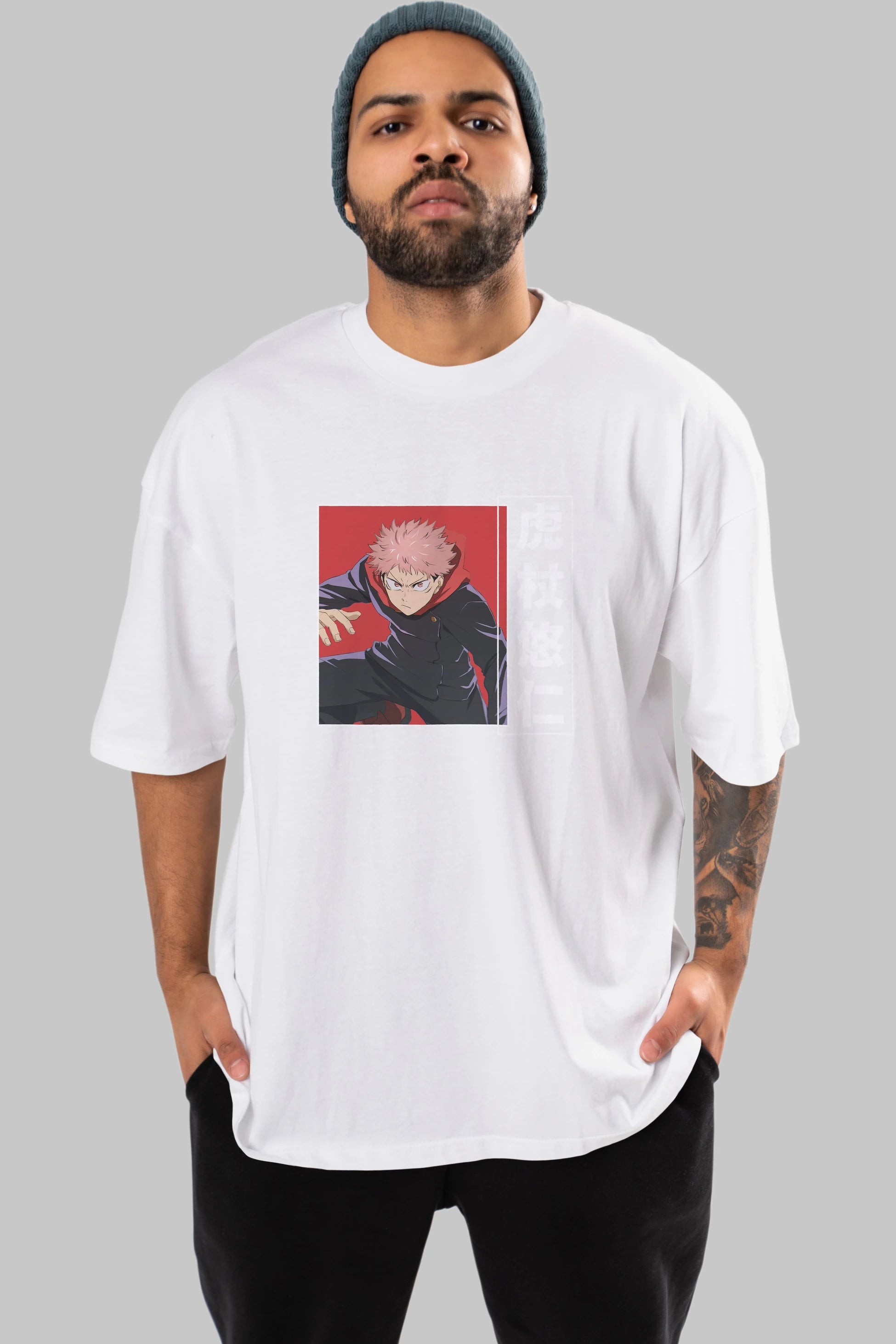 Yuuji Itadori 2 Anime Ön Baskılı Oversize t-shirt %100 pamuk Erkek Kadın Unisex