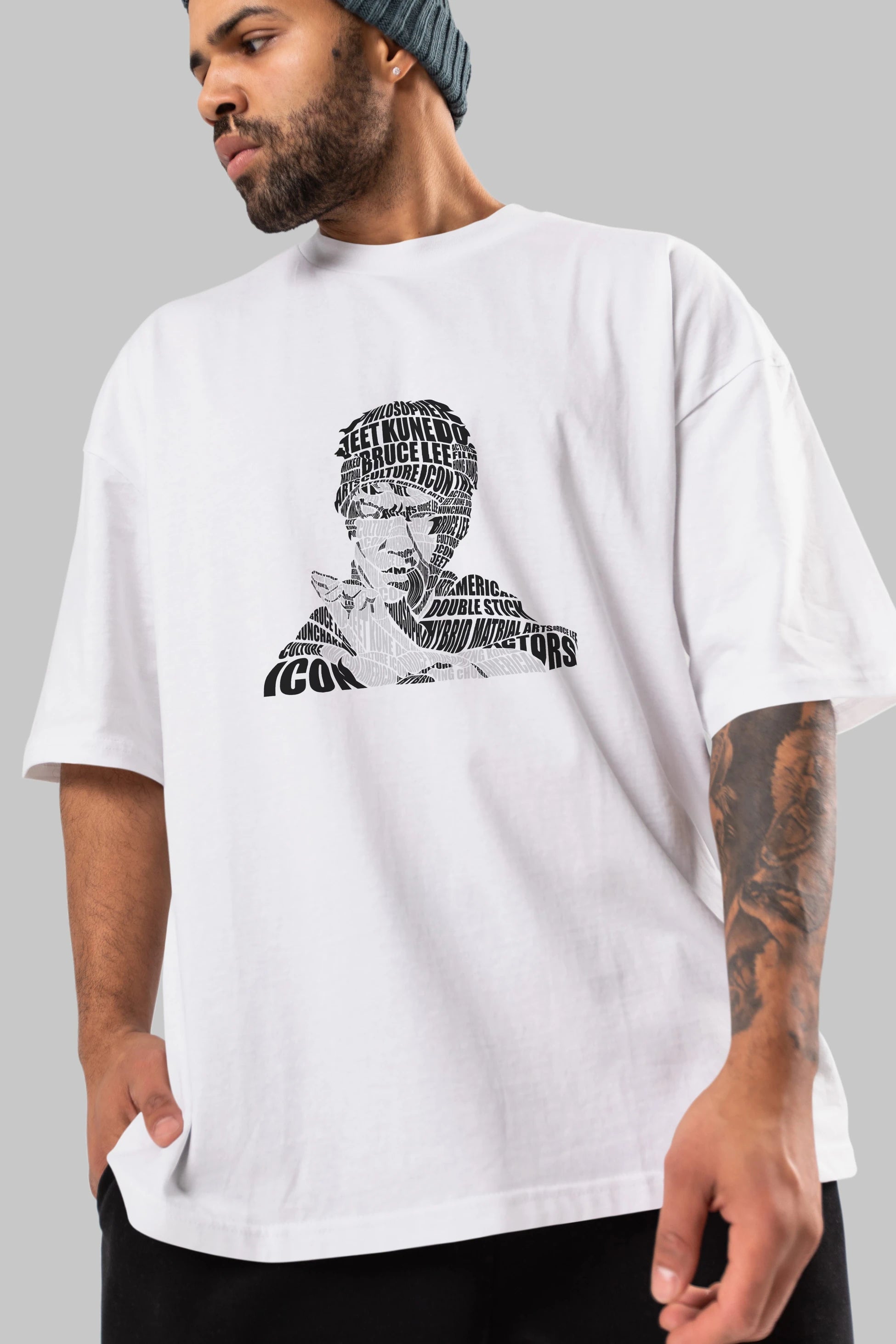 Bruce Lee Calligram Ön Baskılı Oversize t-shirt %100 pamuk Erkek Kadın Unisex