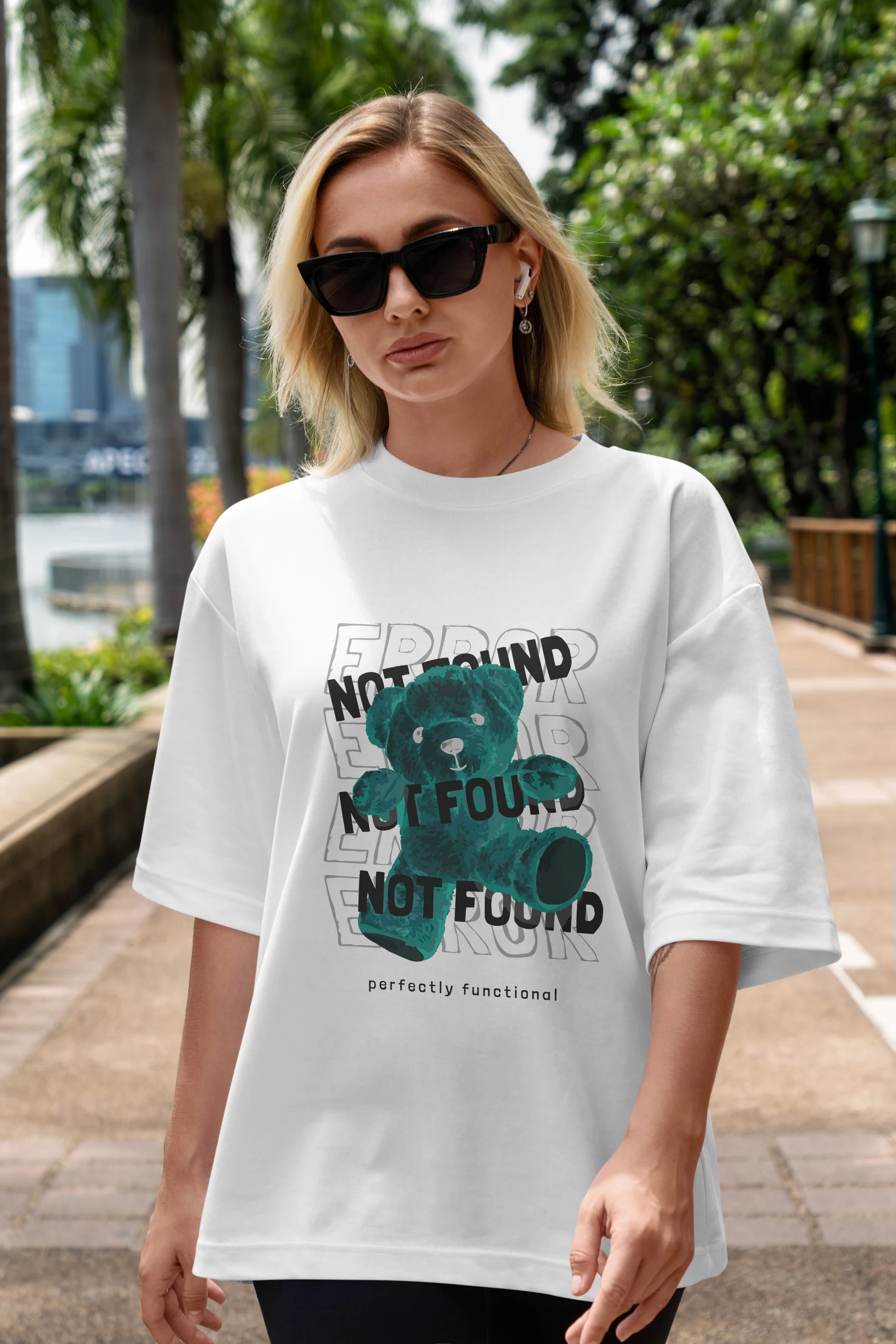 Error Not Found Bear Ön Baskılı Oversize t-shirt Erkek Kadın Unisex