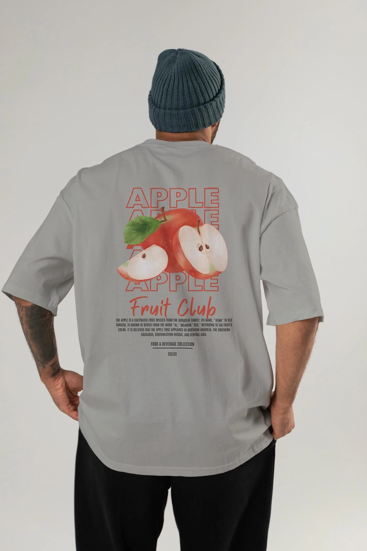 Apple Arka Baskılı Oversize t-shirt Erkek Kadın Pamuk Bisiklet Yaka tişort