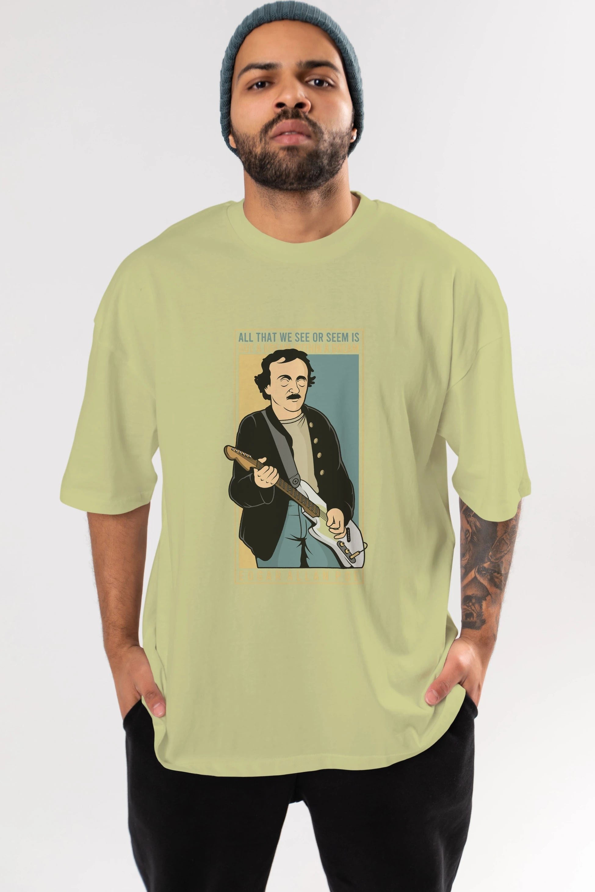 Edgar Alan Cobain Ön Baskılı Oversize t-shirt Erkek Kadın Unisex %100 Pamuk tişort
