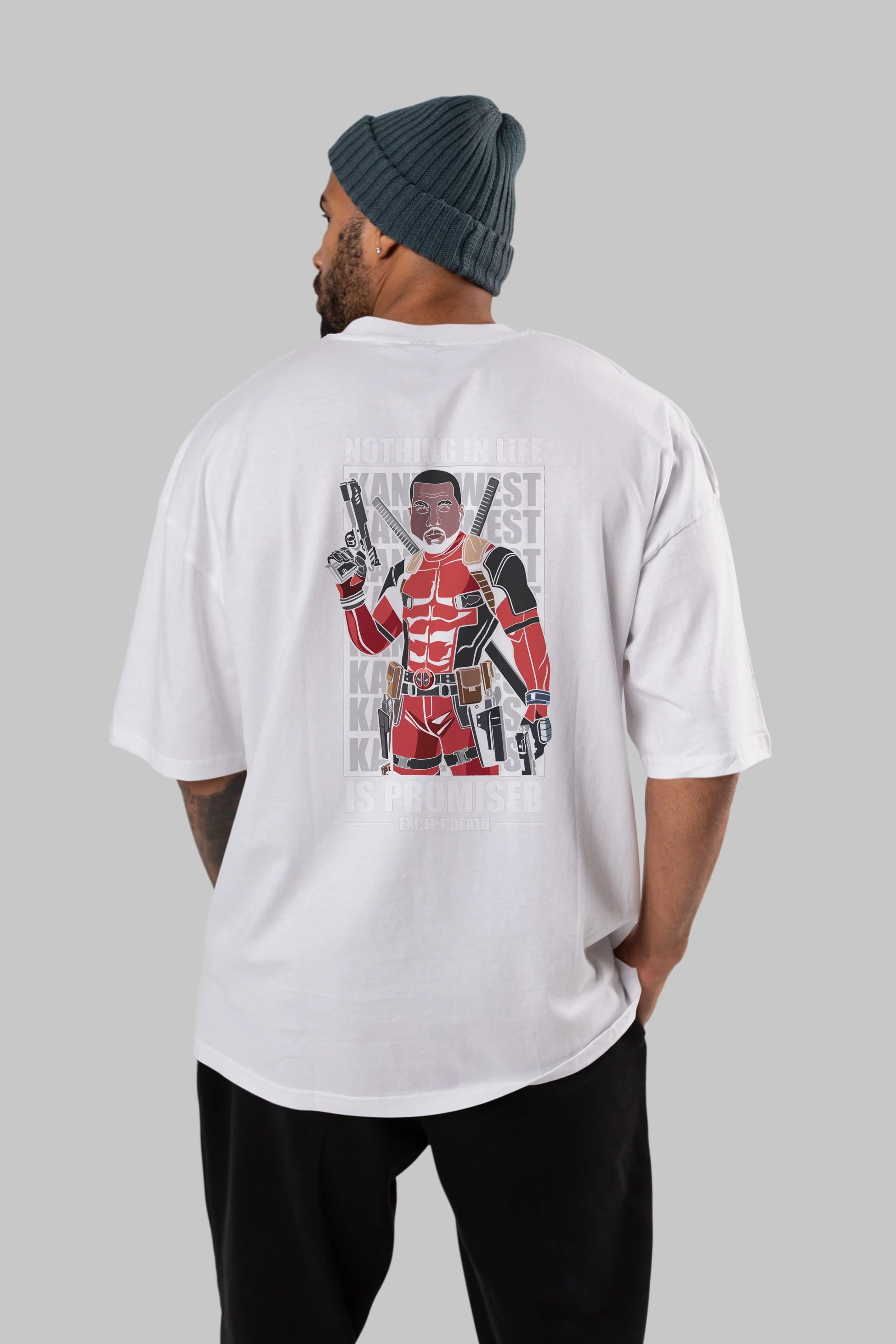 Kanye West Deadpool Arka Baskılı Oversize t-shirt Erkek Kadın Unisex %100 Pamuk tişort