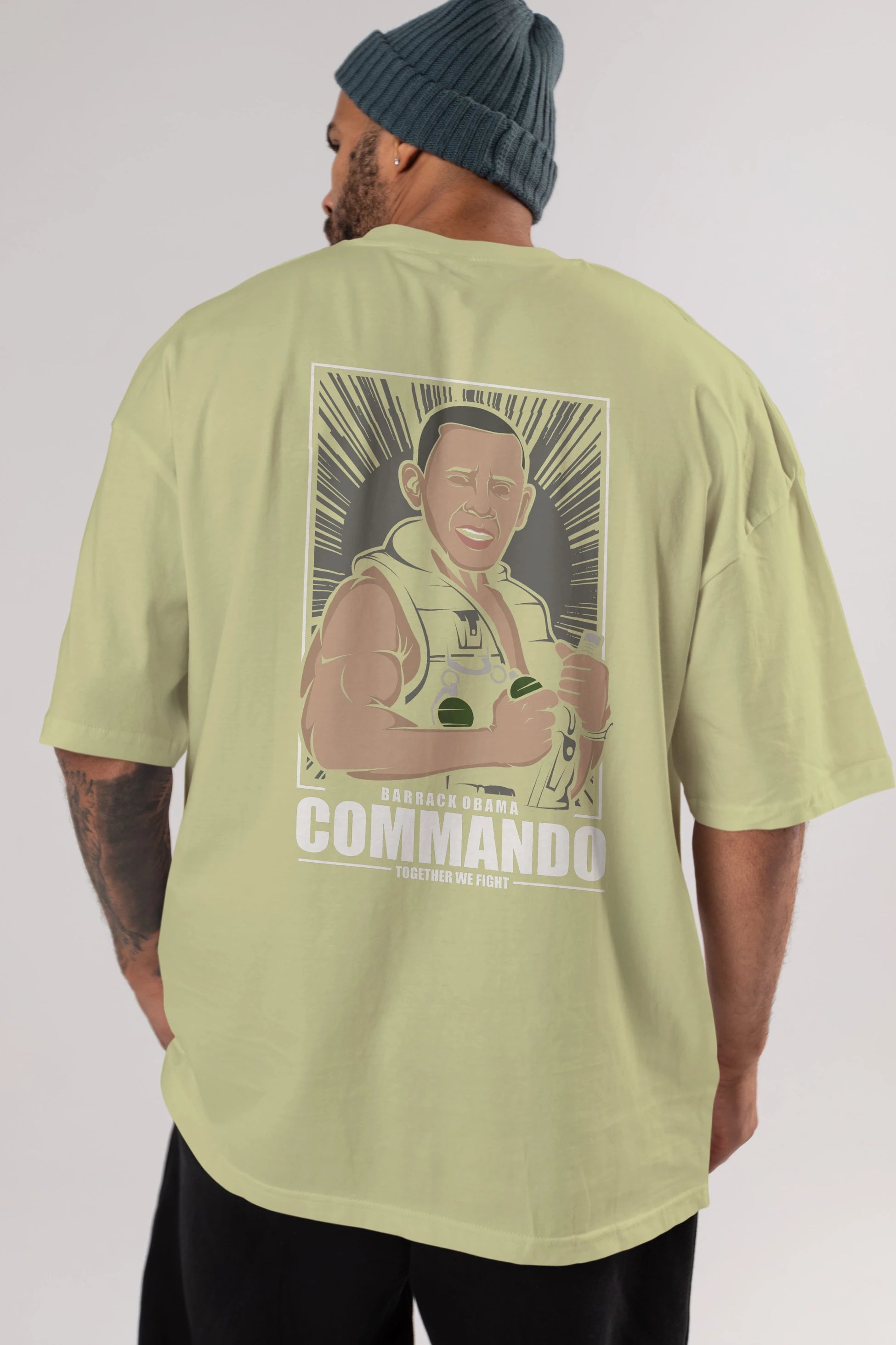 Obama Commando Arka Baskılı Oversize t-shirt Erkek Kadın Unisex %100 Pamuk tişort