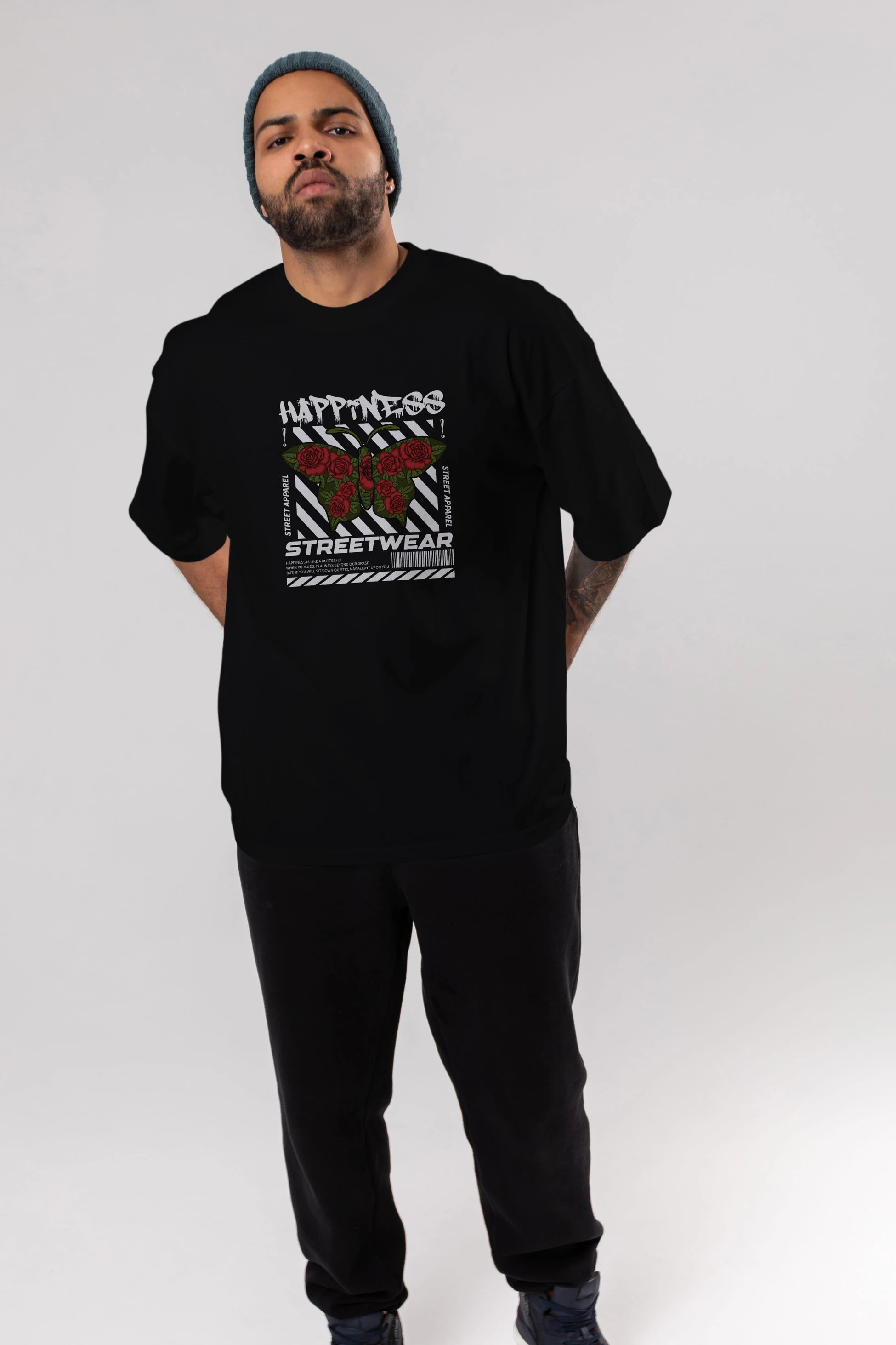Happiness Streetwear Ön Baskılı Oversize t-shirt Erkek Kadın Unisex