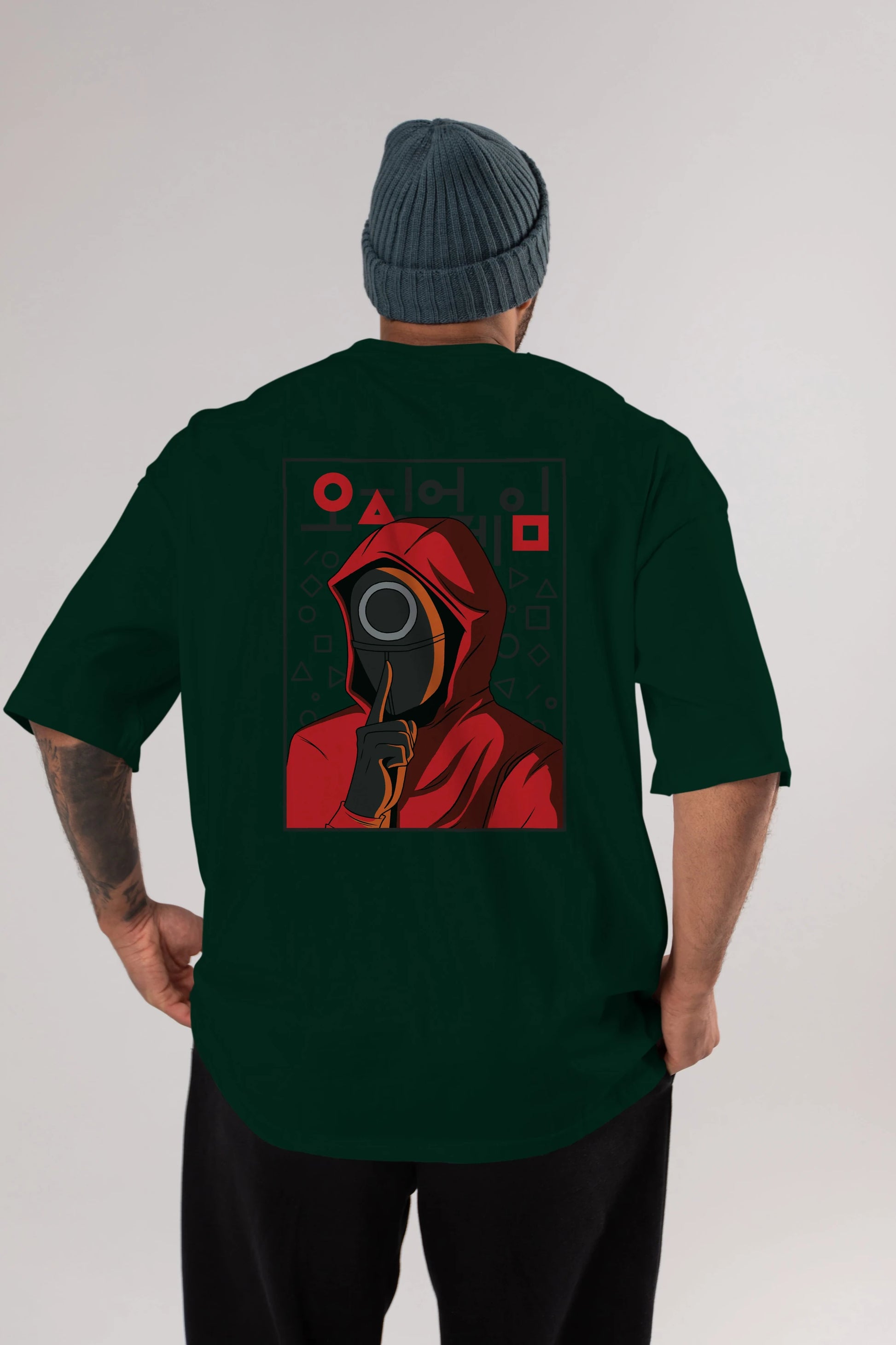 Squid Game (5) Arka Baskılı Oversize t-shirt Erkek Kadın Unisex %100 Pamuk Bisiklet Yaka tişort