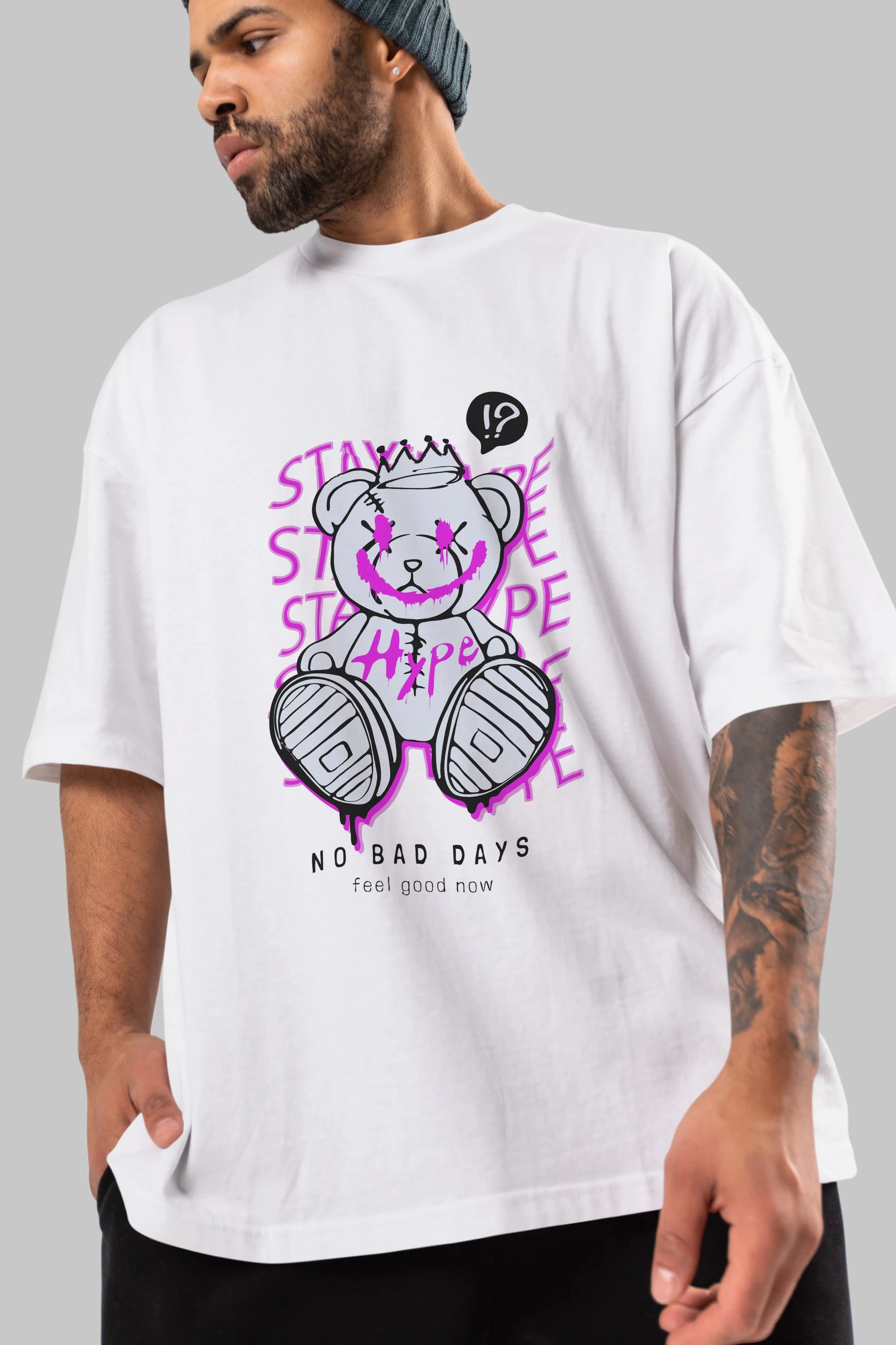 Stay Hype Bear Ön Baskılı Oversize t-shirt Erkek Kadın Unisex
