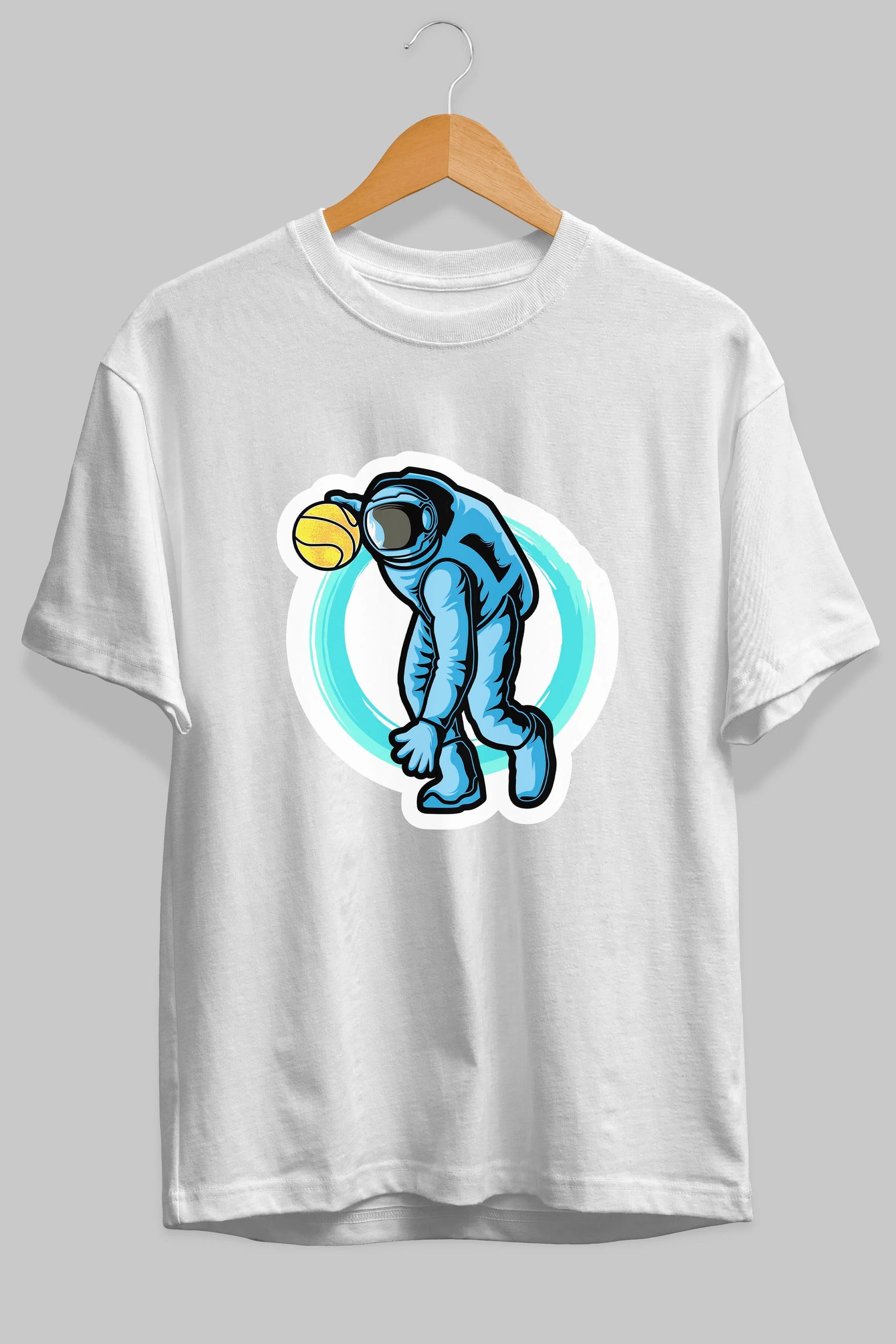 Astronaut Dribble Sticker Ön Baskılı Oversize t-shirt Erkek Kadın Unisex