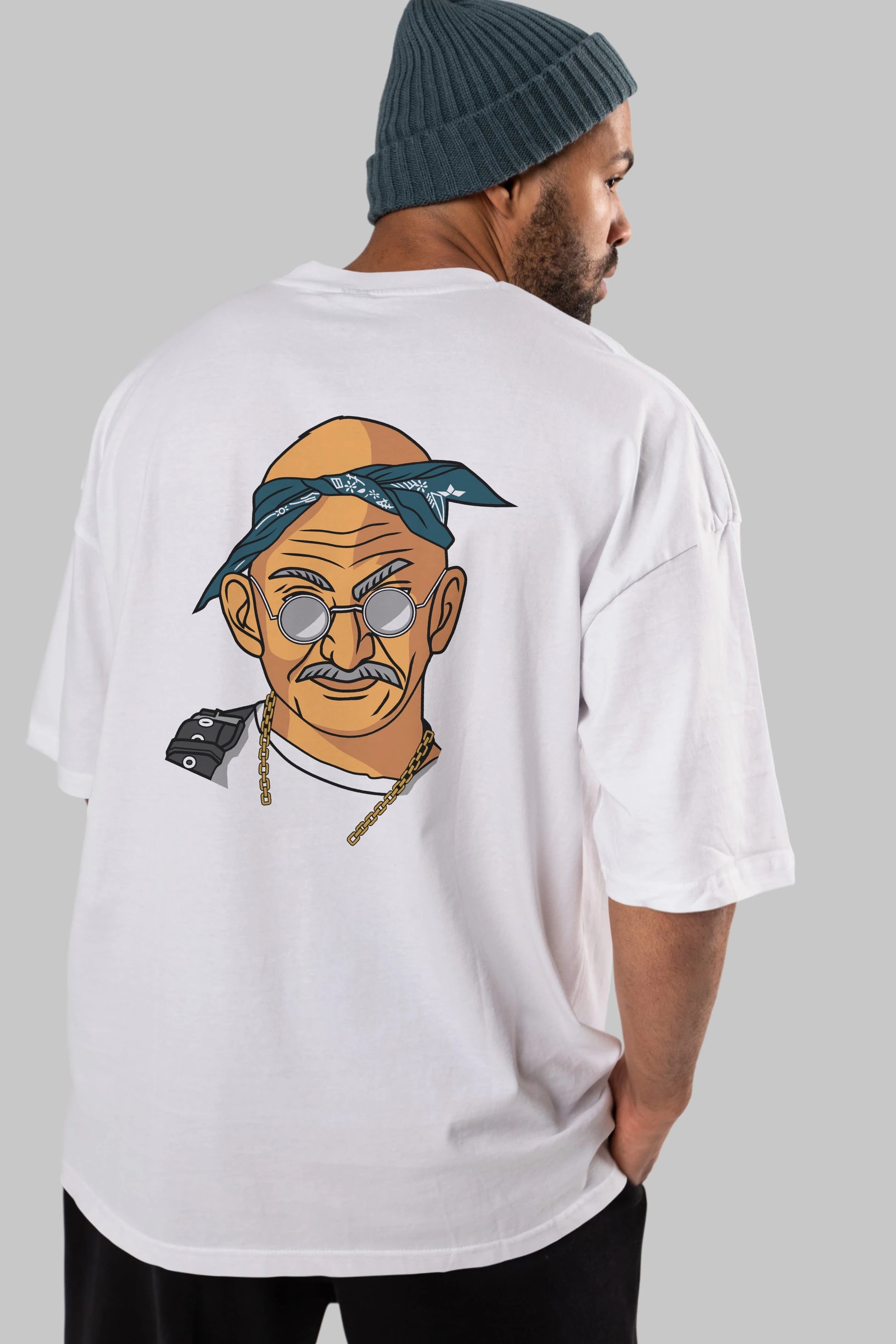 Tupac Gandhi Arka Baskılı Oversize t-shirt Erkek Kadın Unisex %100 Pamuk tişort
