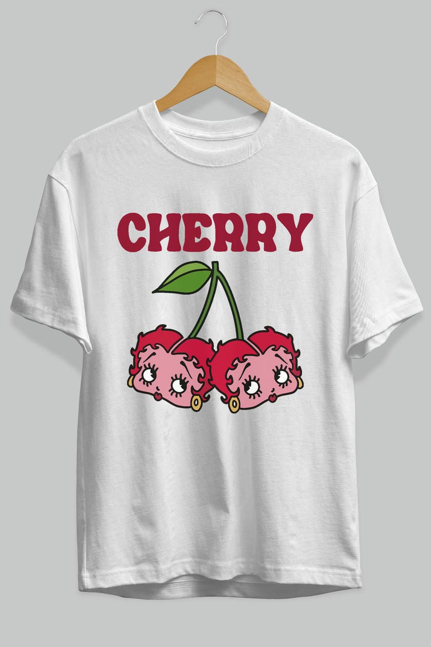 Cherry Cherries 10 Ön Baskılı Oversize t-shirt Erkek Kadın Pamuk Bisiklet Yaka tişort