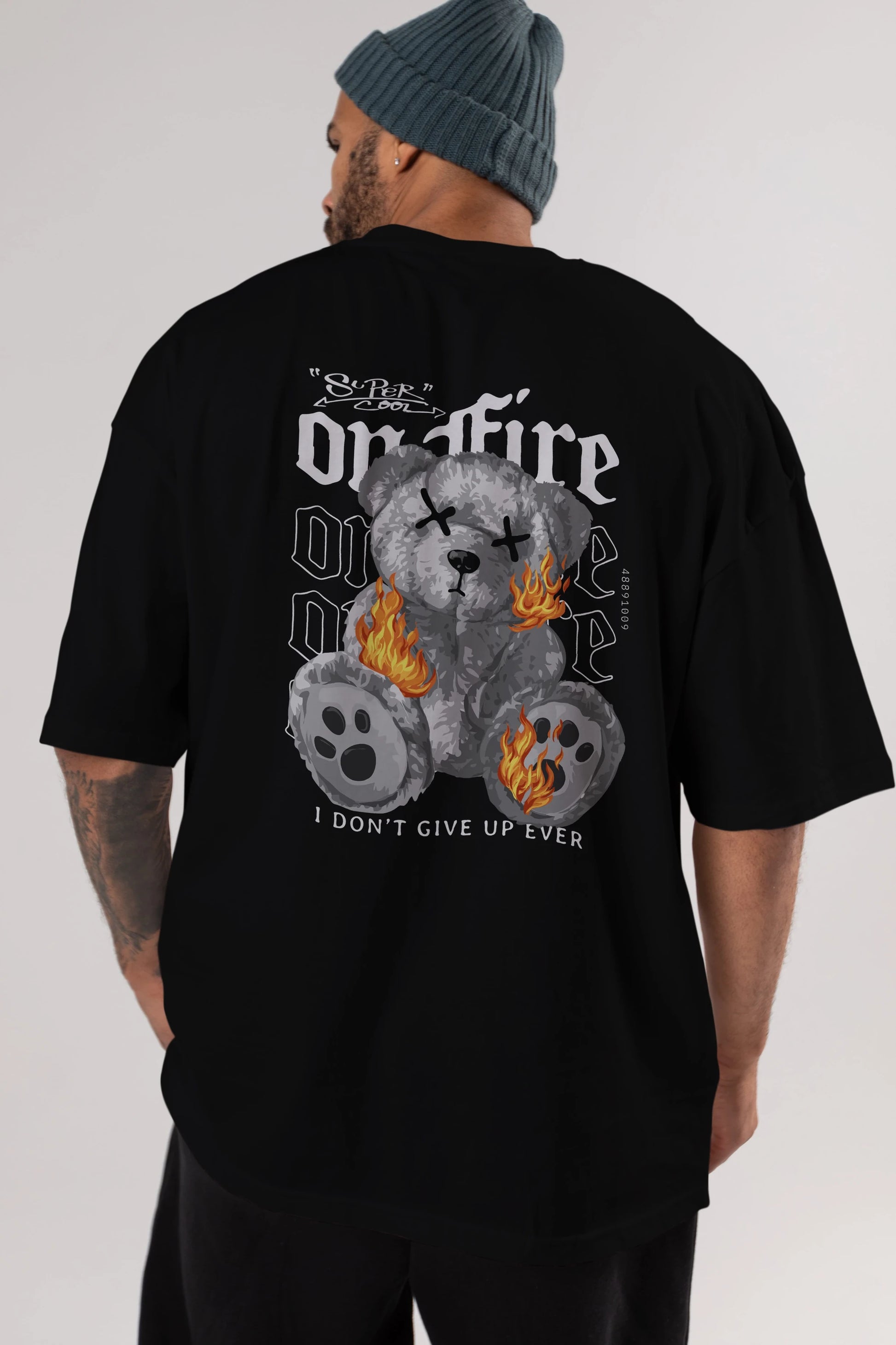 Teddy Bear On Fire Arka Baskılı Oversize t-shirt Erkek Kadın Unisex