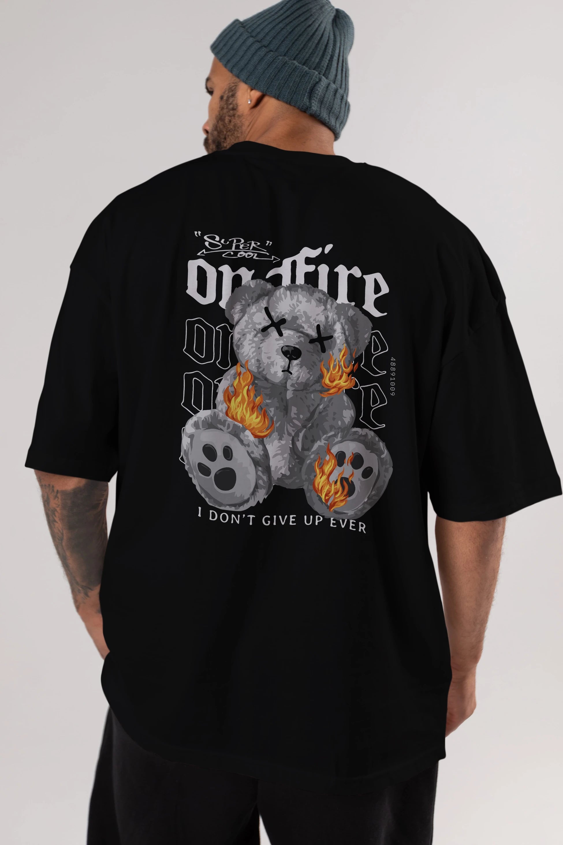 Teddy Bear On Fire Arka Baskılı Oversize t-shirt Erkek Kadın Unisex
