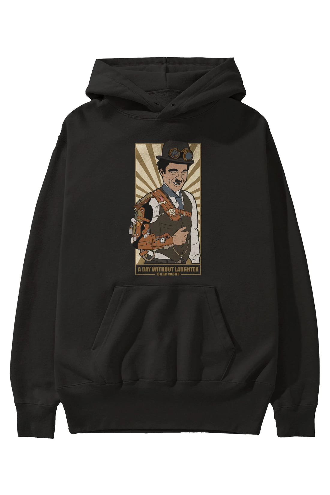 Steampunk Chaplin Ön Baskılı Hoodie Oversize Kapüşonlu Sweatshirt Erkek Kadın Unisex