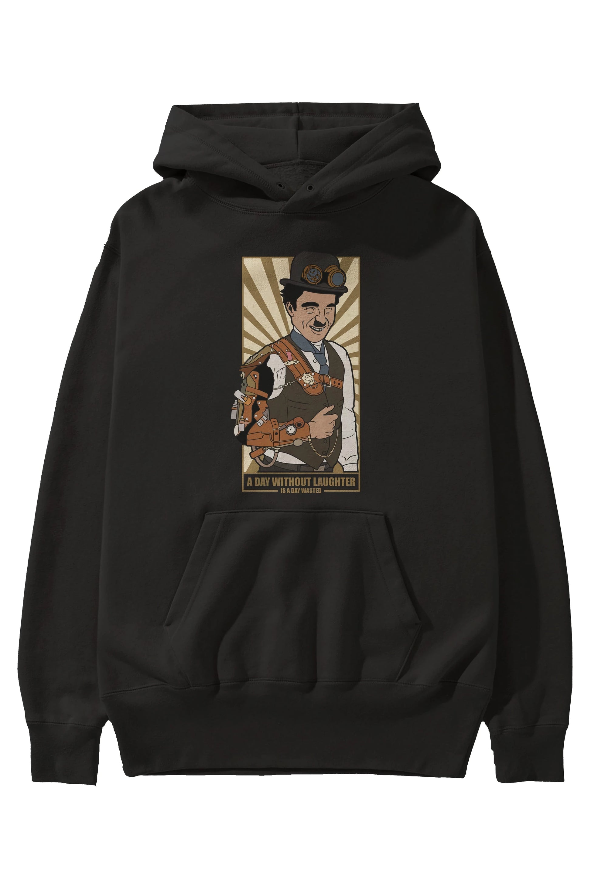 Steampunk Chaplin Ön Baskılı Hoodie Oversize Kapüşonlu Sweatshirt Erkek Kadın Unisex