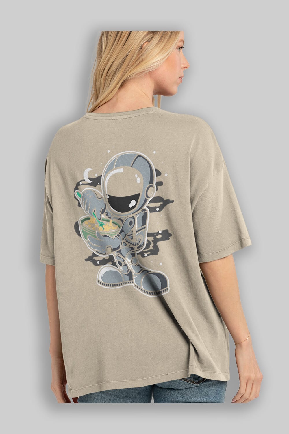 Astronaut Star Flakes Arka Baskılı Oversize t-shirt Erkek Kadın Unisex