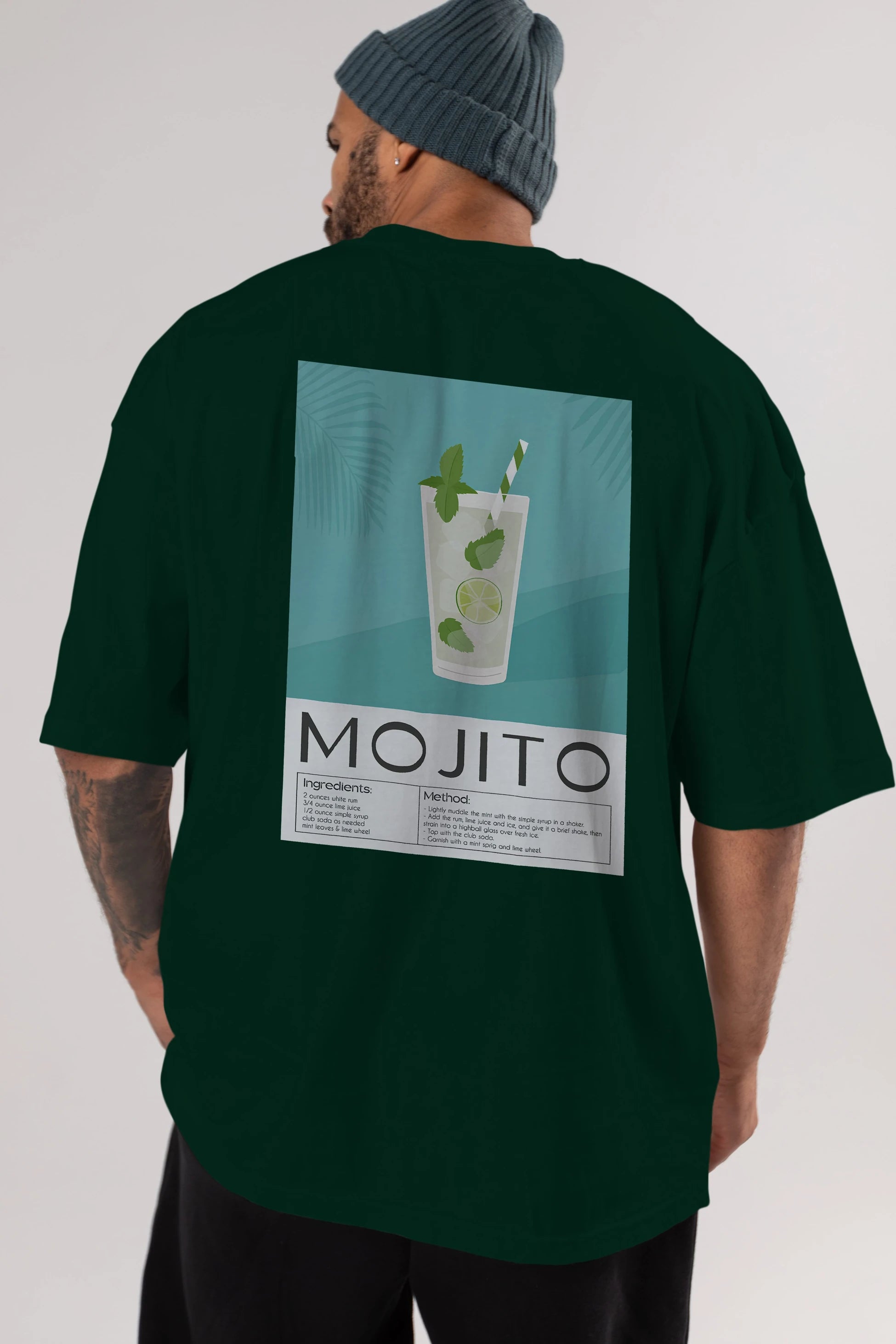 Mojito 4 Arka Baskılı Oversize t-shirt Erkek Kadın Unisex %100 Pamuk Bisiklet Yaka tişort